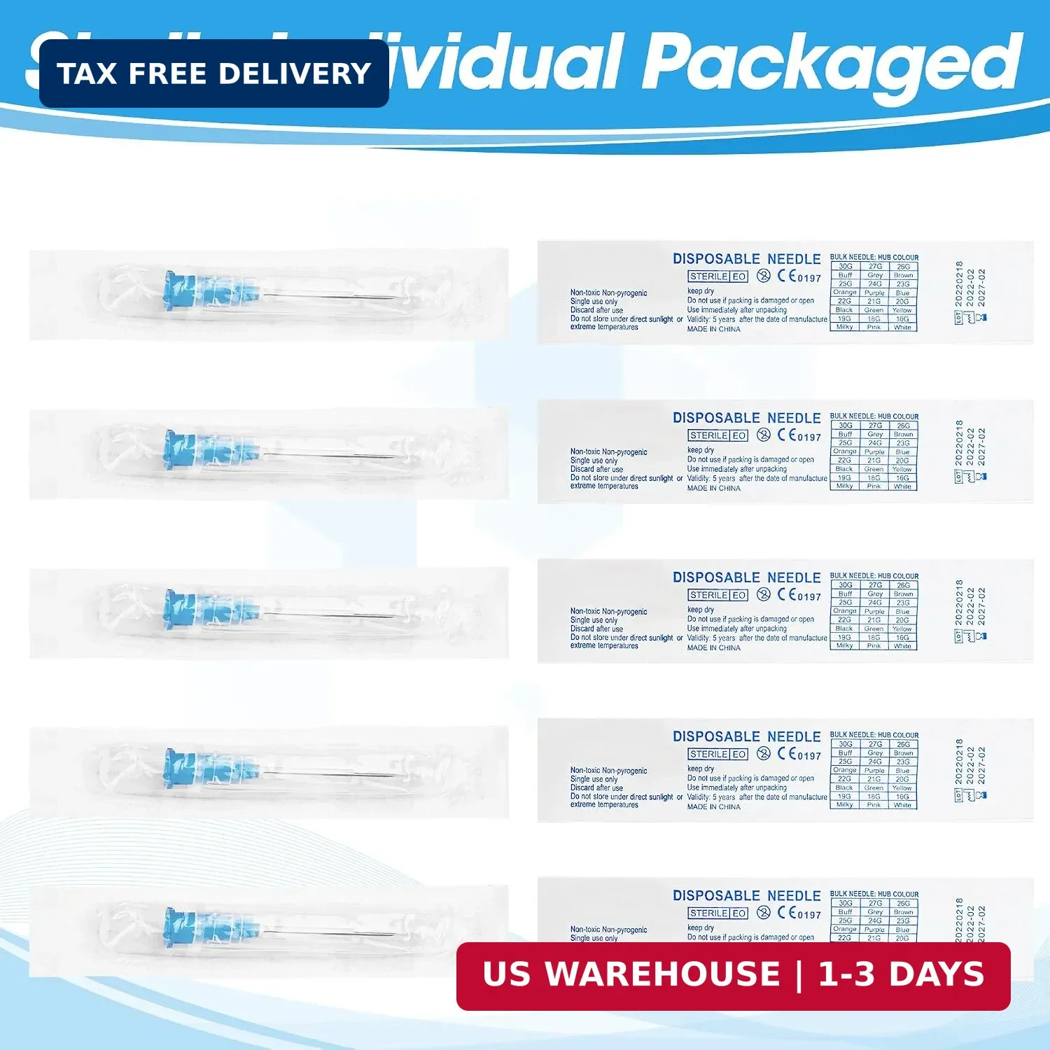 23 Gauge 1 Inch Disposable Needles with Caps for Scientific and Lab Dispensing,