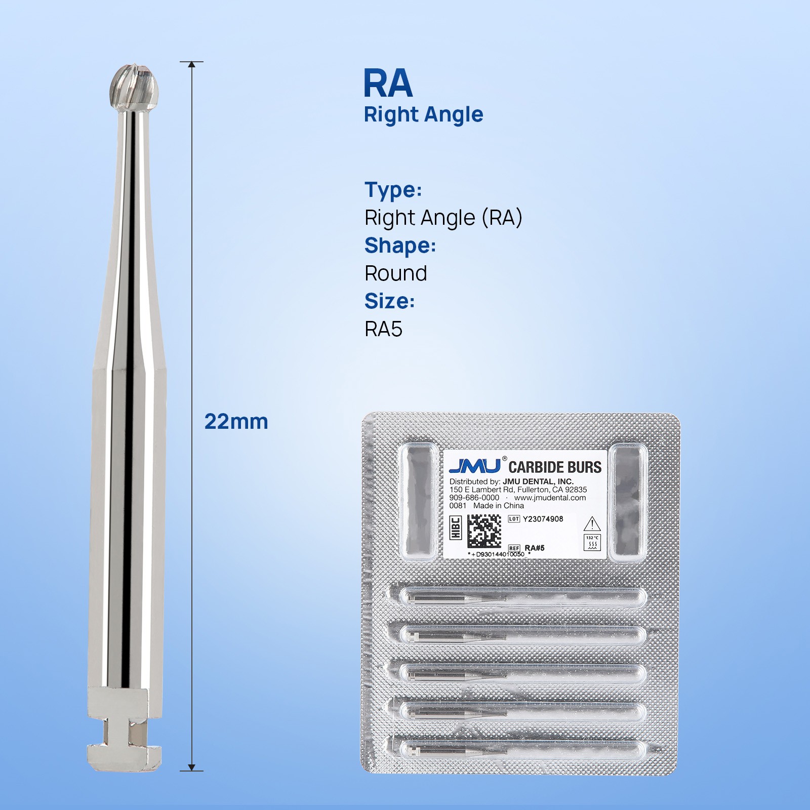 5/pk Dental Carbide Burs FG RA 1-5# Round Cone Burs for High Speed Handpiece