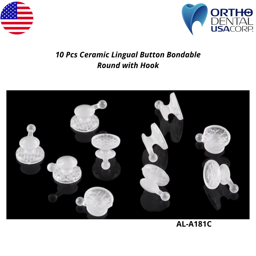 10 Pcs Orthodontic Ceramic Lingual Button Bondable Round with Hook USA Seller