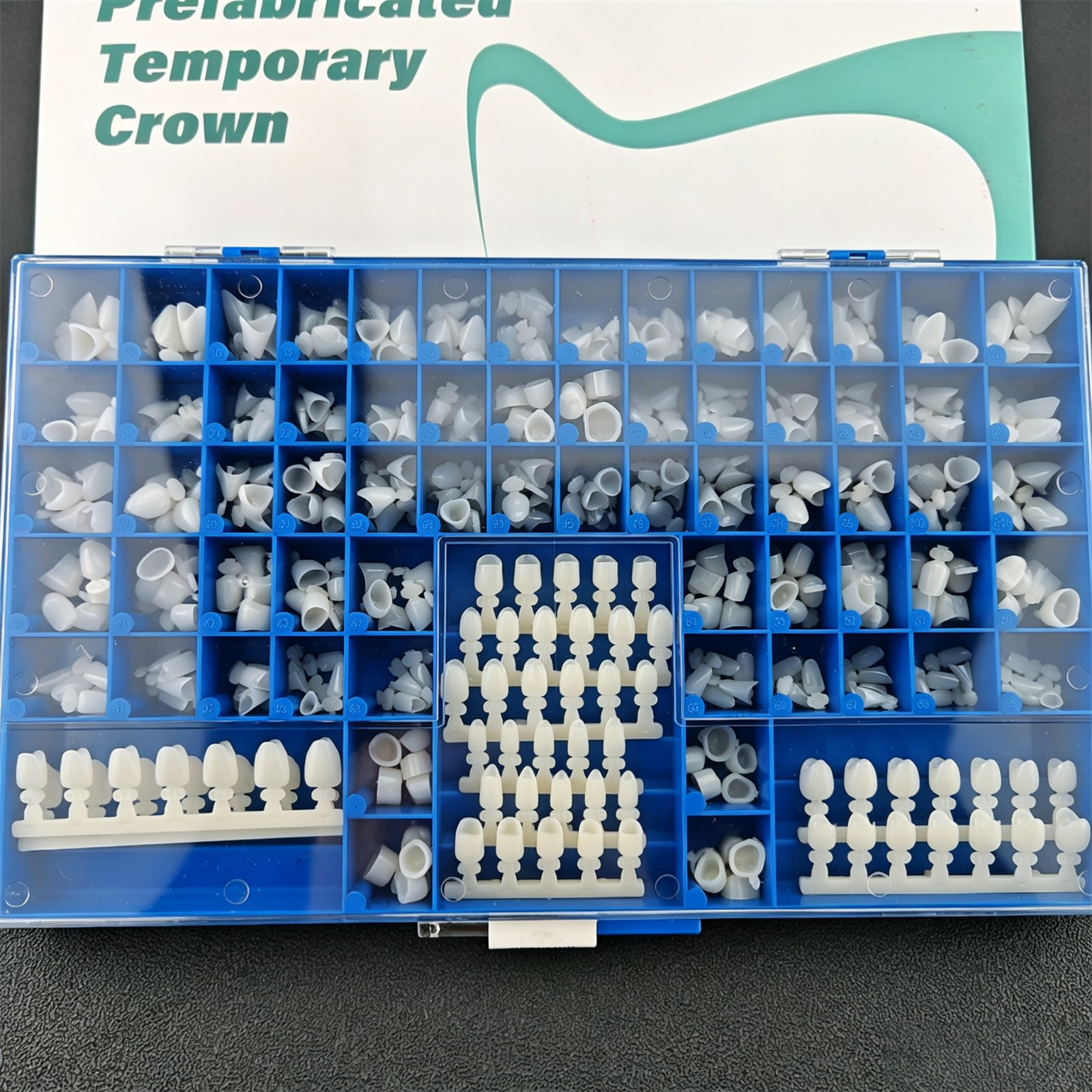 NEW POLYCARBONATE TEMPORARY DENTAL CROWNS BOX KIT 390Pcs W/ CROWN MOLD GUIDES