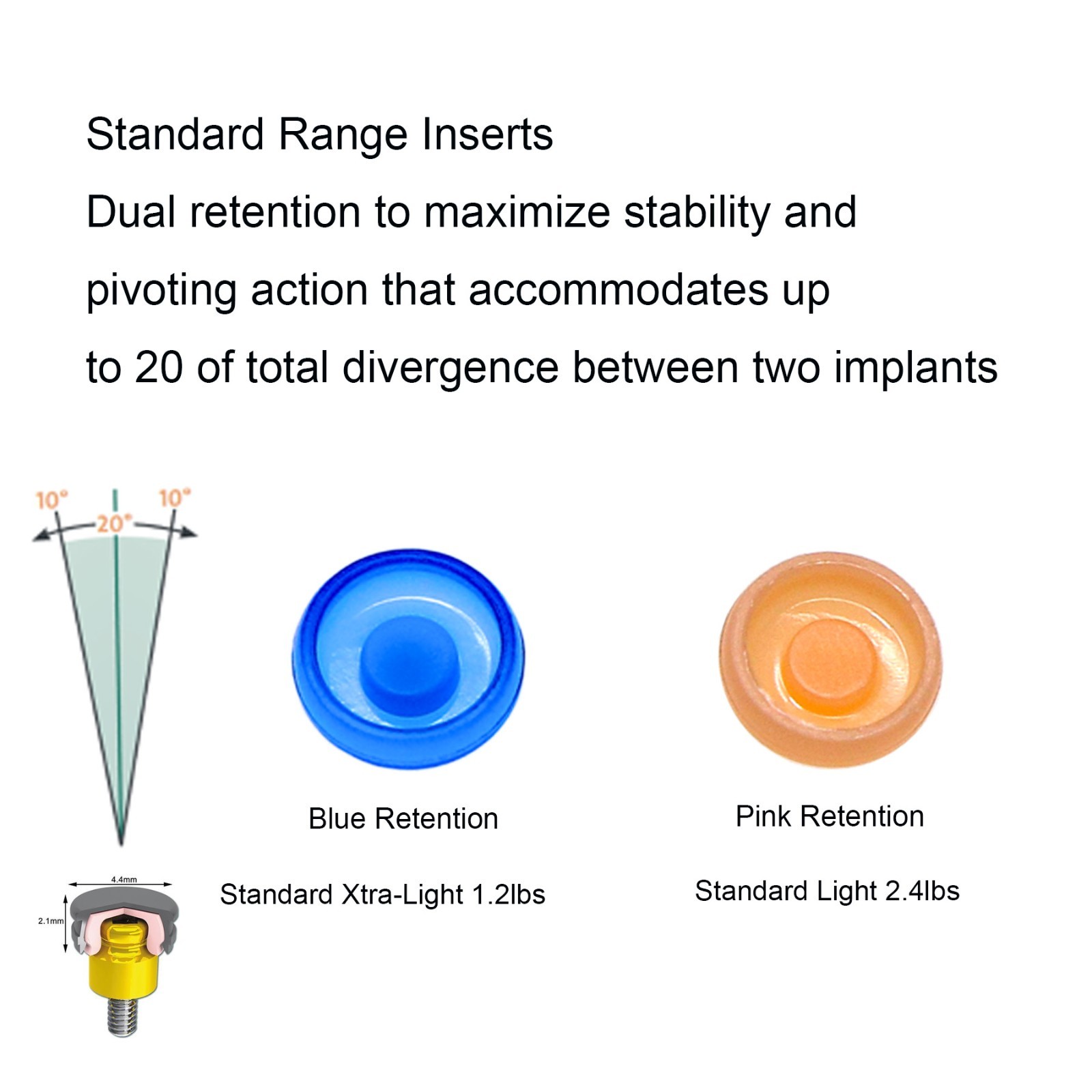 4/PK Dental Standard Extended Range Retention Cap fit Zest Locator Male Inserts