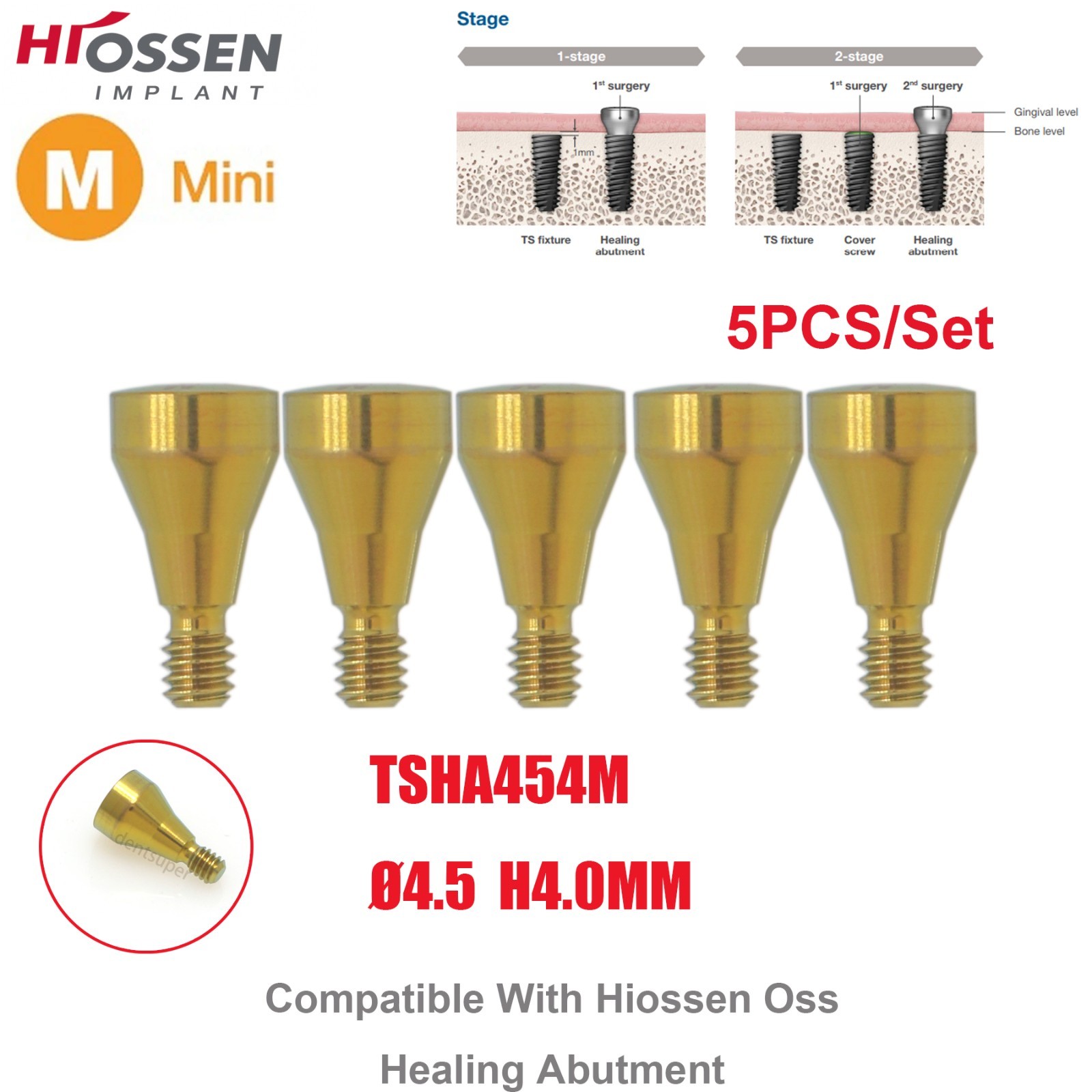 US 5Pcs Dental Healing Abutment Mini/Regular Hiossen Osstem ET TS Ti Implant Cap