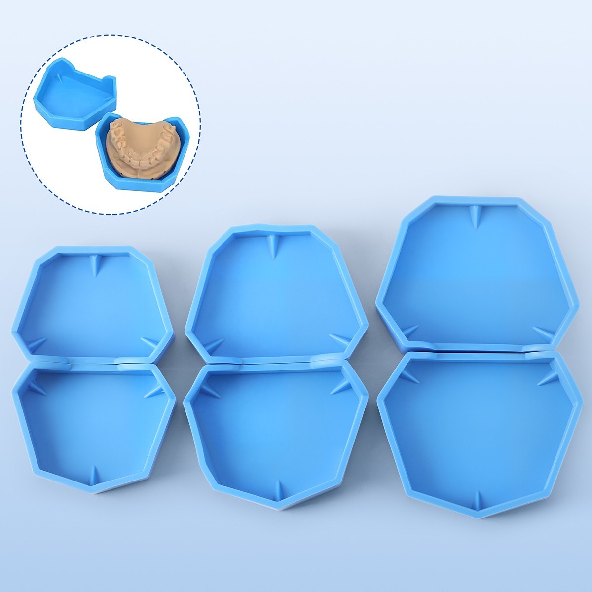 6pcs/set Dental Silicone Rubber Lab Plaster Model Former Base Molds Tool Tray