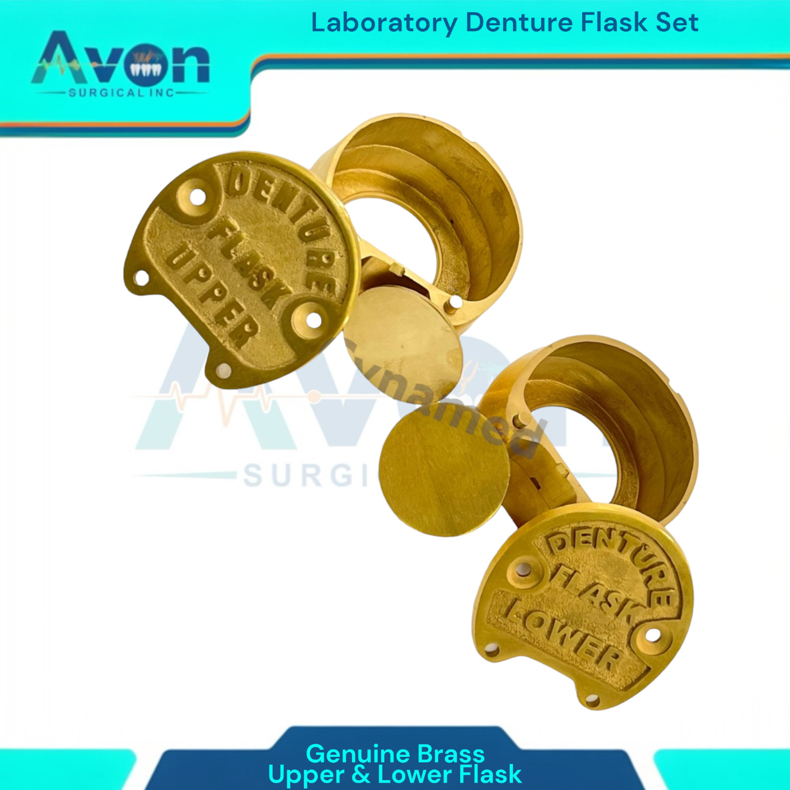 2 Piece Set – Dental Lab Denture Flasks | Upper Flask and Lower Flask | Brass