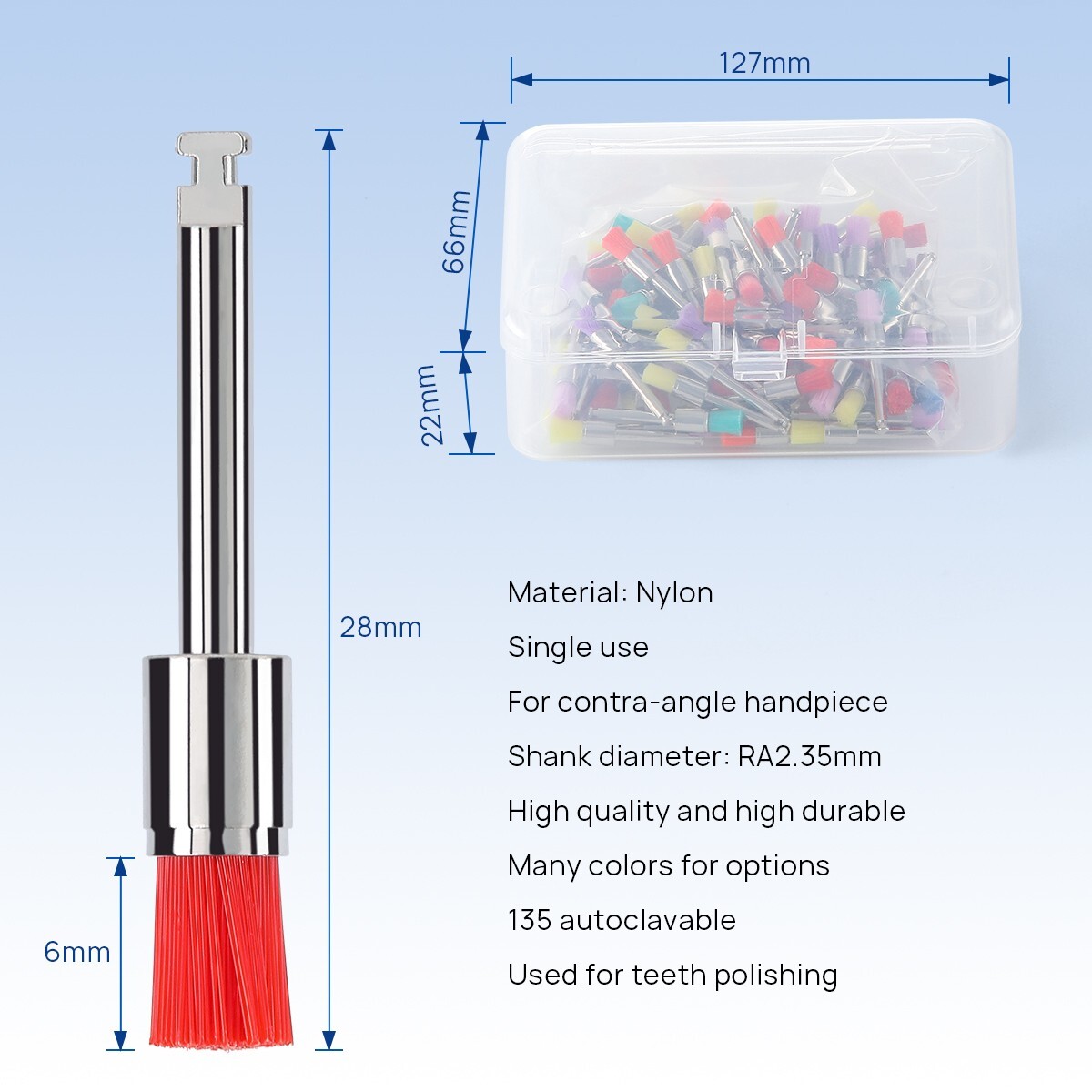 100 Brush Prophy Polisher Brush Latch Flat Type (RA) Nylon Bowl Polishing Dental