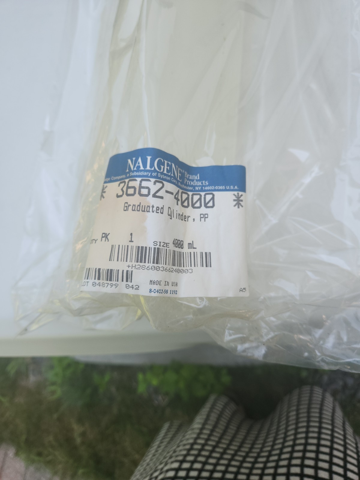 NALGENE Polypropylene Graduated Cylinder Size 4000ml NEW