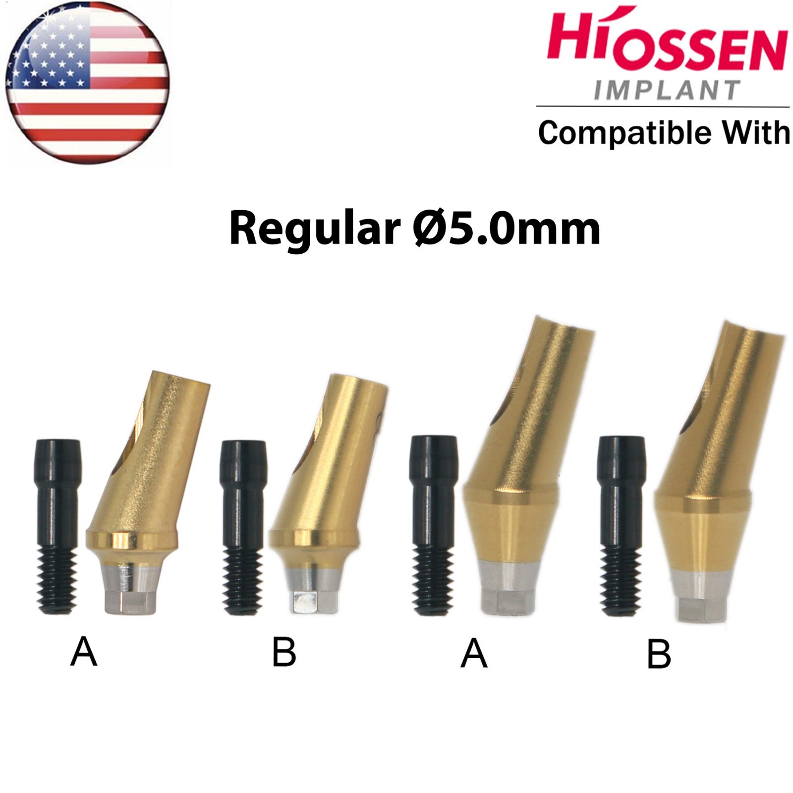 US Dental 17° Angled Anatomic Abutment Mini Regular Ø4.5/5.0mm Fit Hiossen Oss