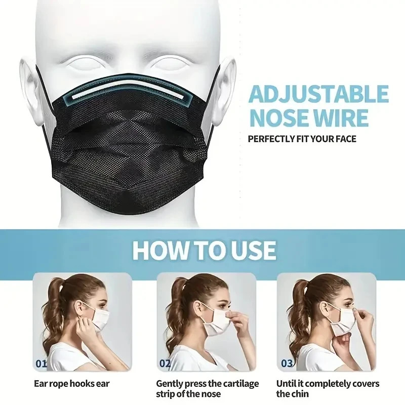 Black 100 Pcs Disposable Face Masks 3-Ply Non Medical Surgical Earloop Cover