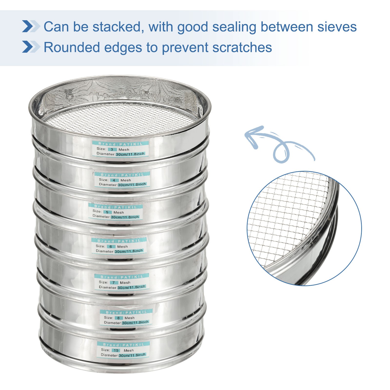 160 Mesh Lab Sieve, 11.8″ Diameter Test Sieve 304 Stainless Steel(0.098mm)