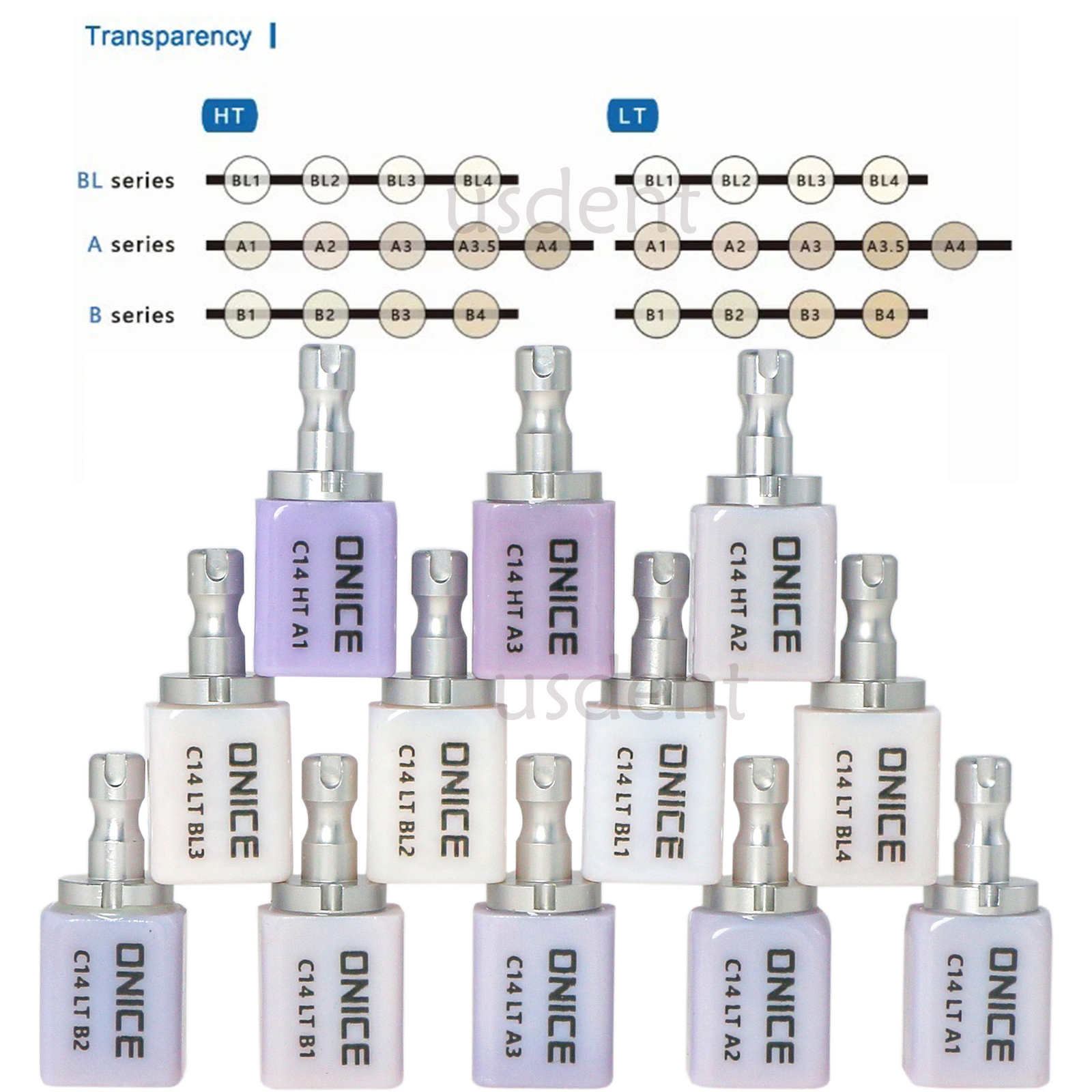 C14 HT/LT CAD CAM Dental Ceramic Lithium Dislicate Blocks For Sirona Cerec E-max