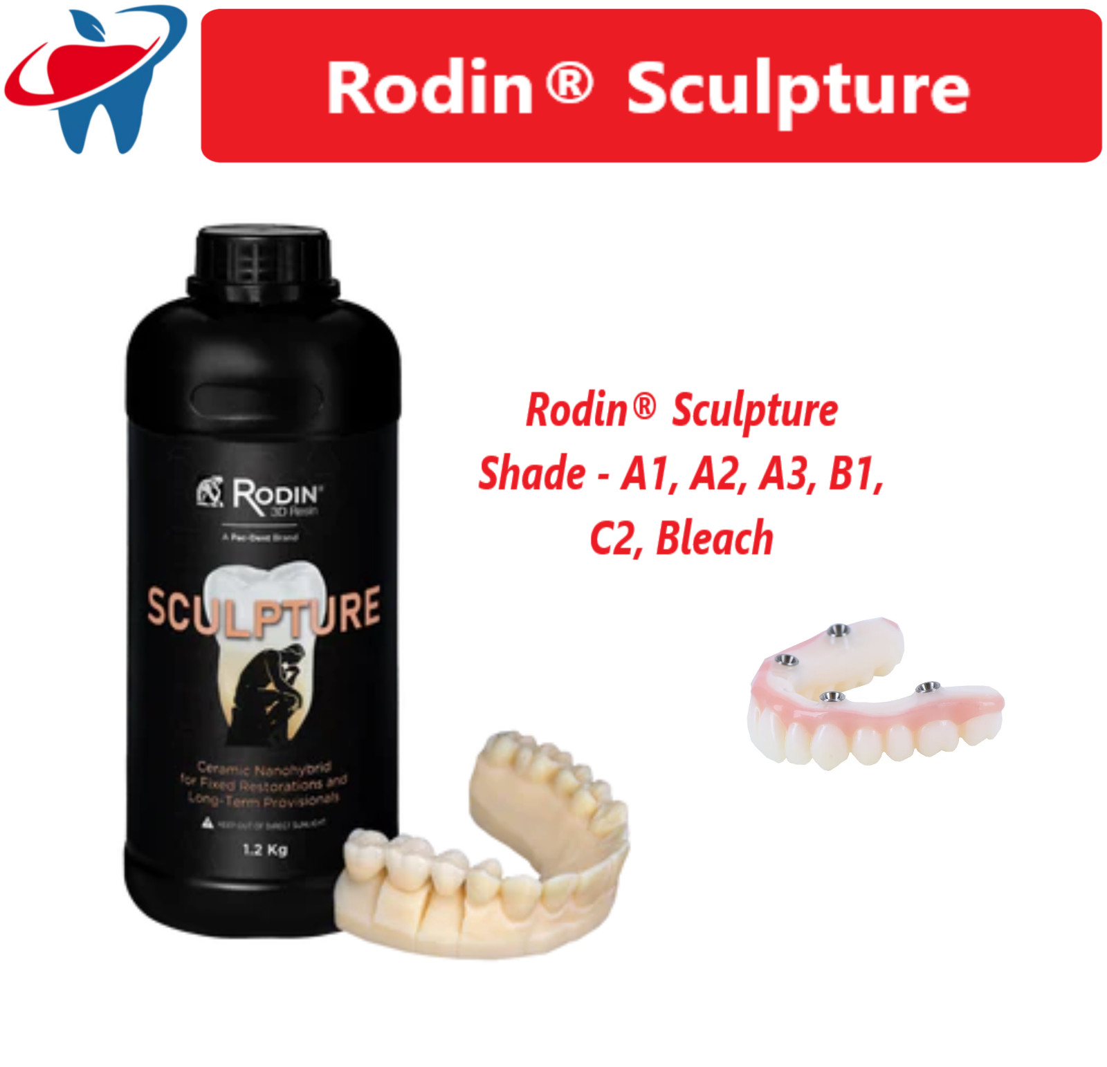 Dental 3D Resin Rodin Sculpture Ceramic, Nanohybrid, Bleach, A1, A2, A3, B1, C2