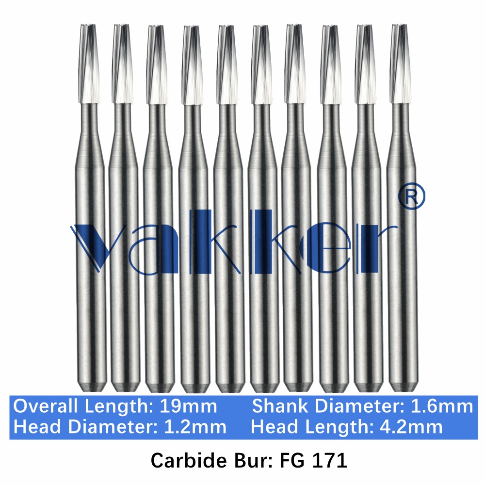 10-100pc Vakker Dental Carbide Burs FG171 19mm Tapered Fissure Burs High Speed