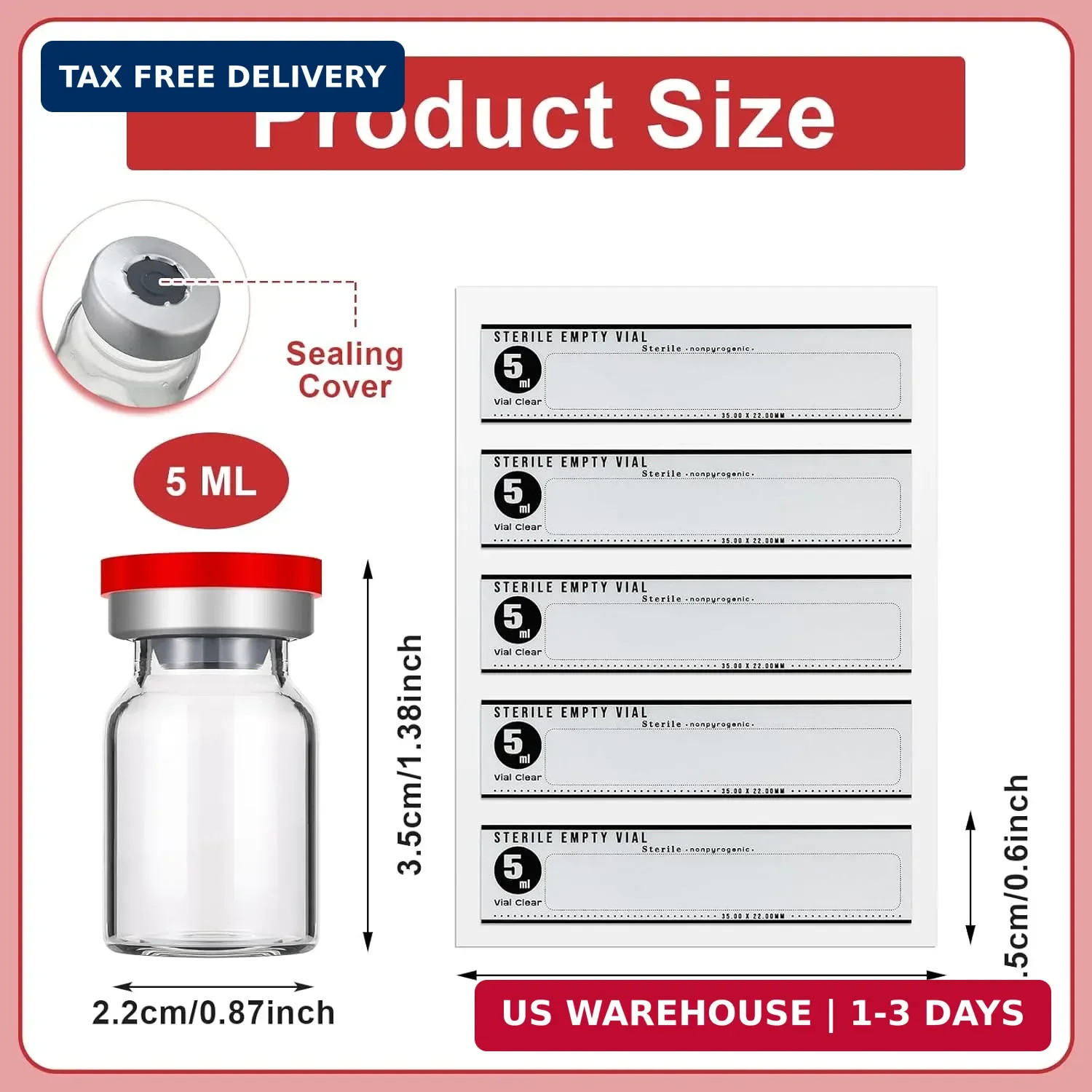 Threlaco 20 Pcs 5ml Sealed Sterile Empty Vials with Self Healing Injection Port