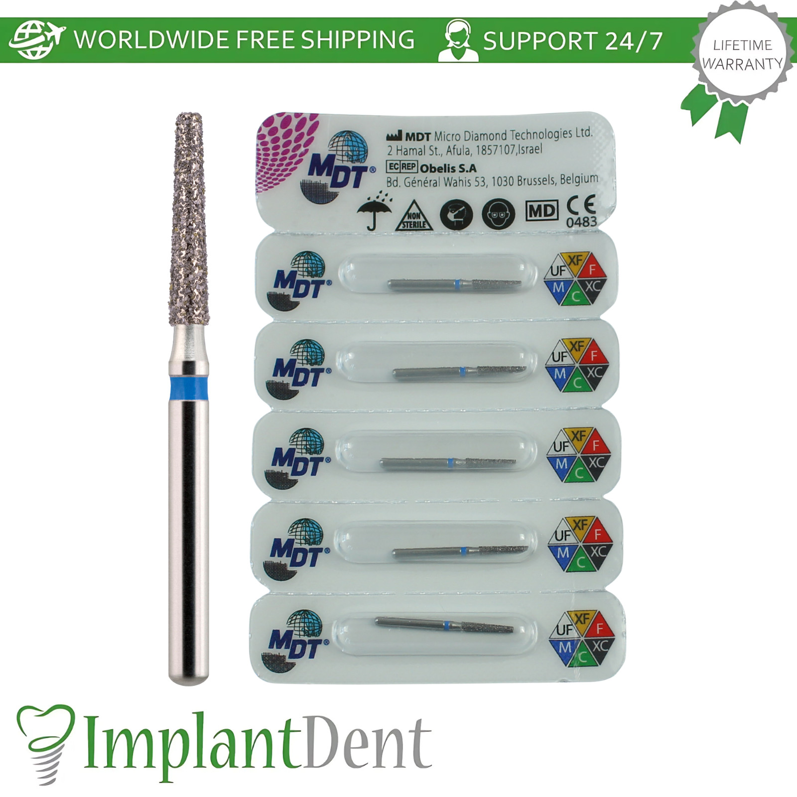 Dental MDT Flat End Taper FG Diamond Burs 172 Crown Preparation Detailed Shaping