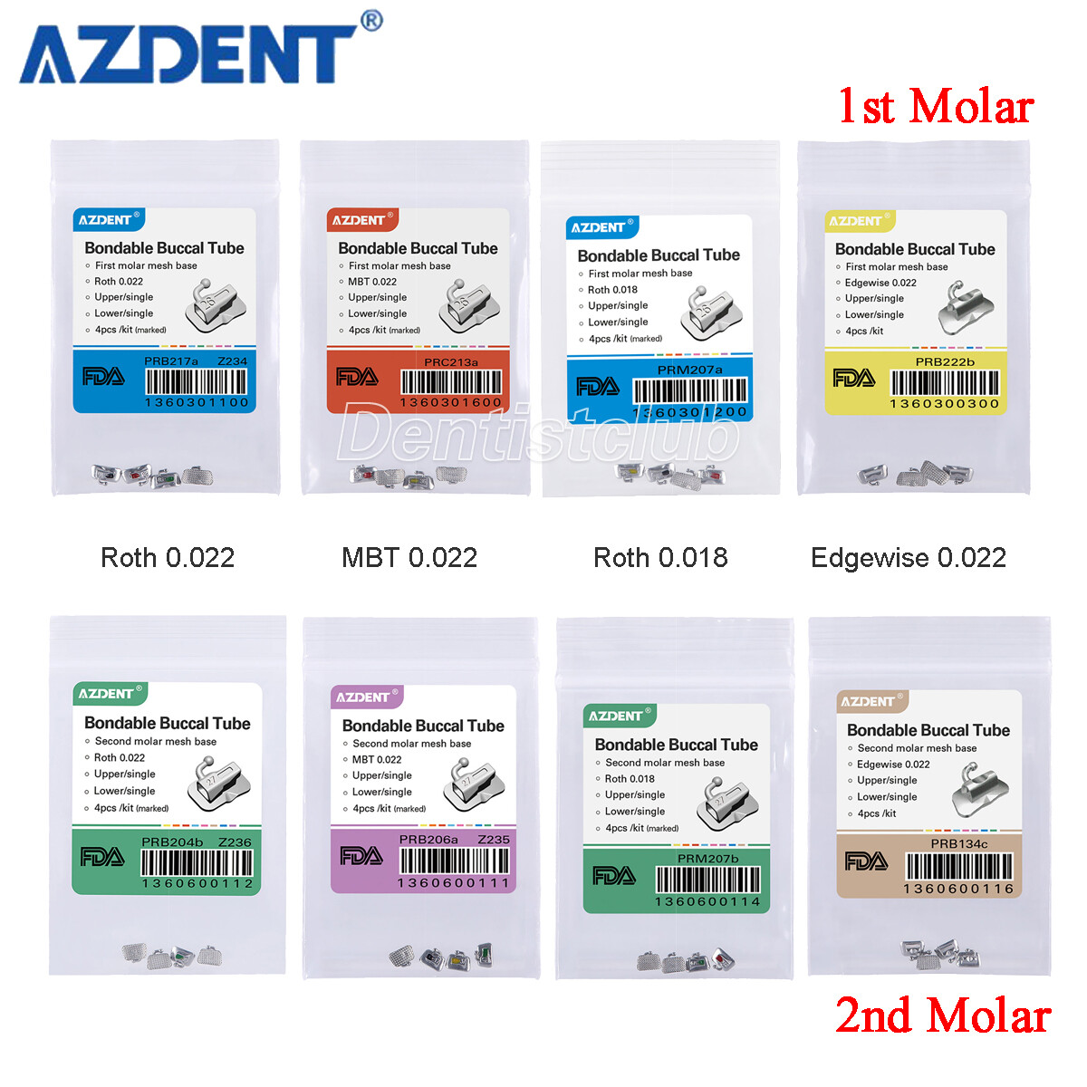 AZDENT Dental Orthodontic 1st Molar Buccal Tubes Bondable Non-Conv Roth /MBT.022