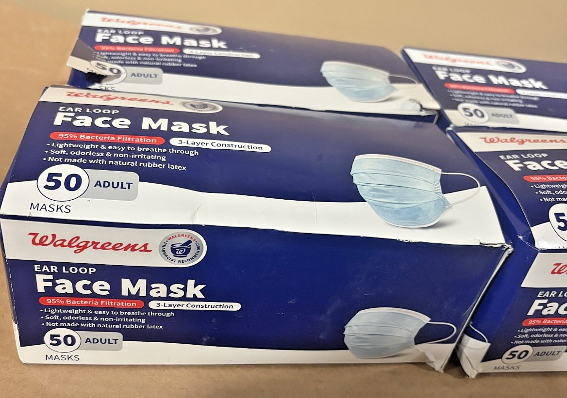 4 Pack Walgreens Ear Loop Face Mask Box 50 Count (200 Total) 3 Layer Adult Sz/