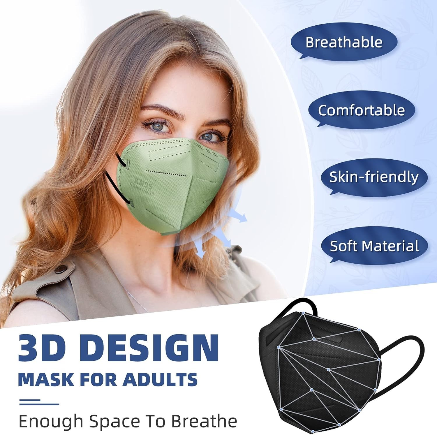 Disposable KN95 Face Masks, 50 Pack, 10 Colors, Individually Wrapped