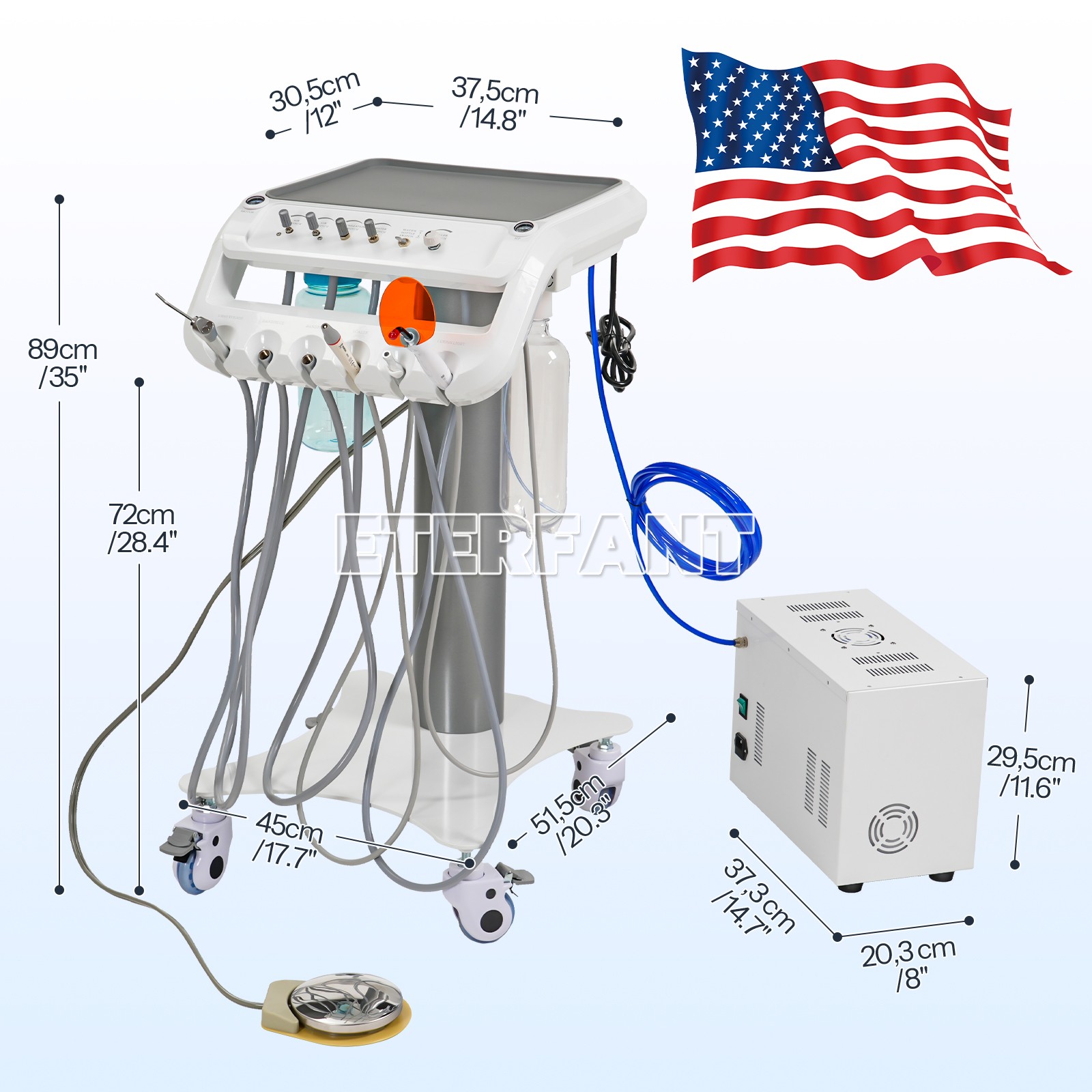 Dental Portable Mobile Delivery Unit 4 Holes with Air Compressor Suction System