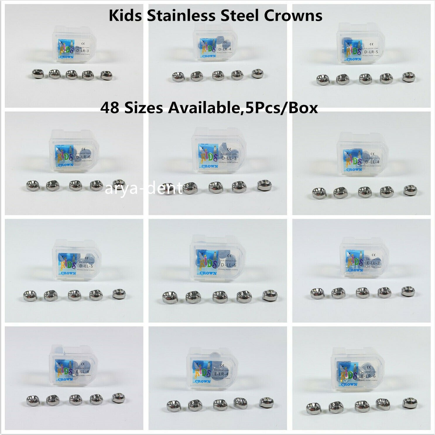 5pcs/box Dental Kids Crown Stainless Steel Primary Pediatric Teeth Molar Crowns