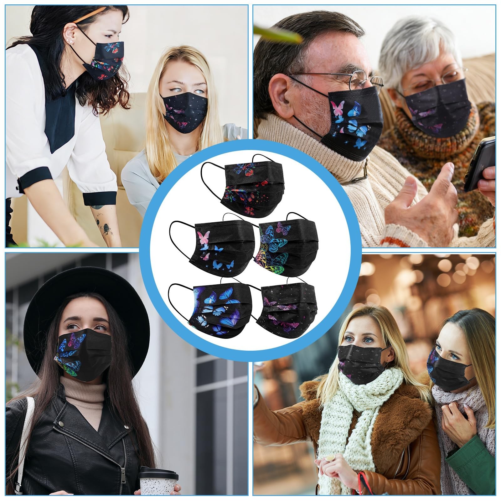 200 Pcs Black Butterfly Disposable Breathable 3-layer Protective Individually…