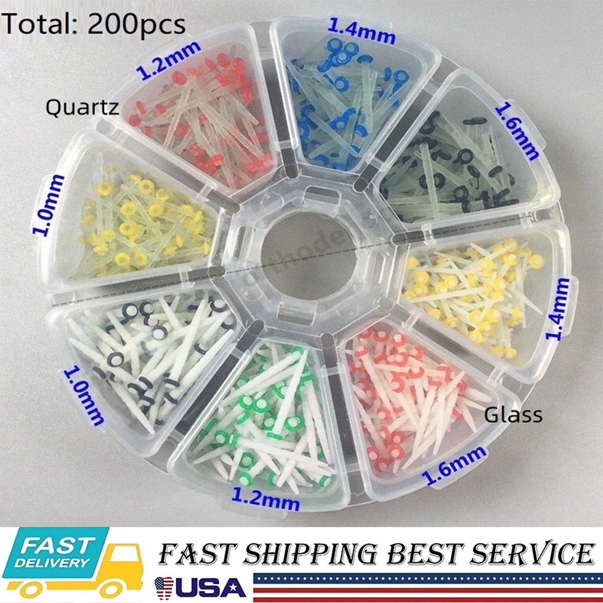 Dental Fiber Post Glass Quartz Teeth Restorative 1.2 1.4 1.6 1.8mm Posts 200 pcs