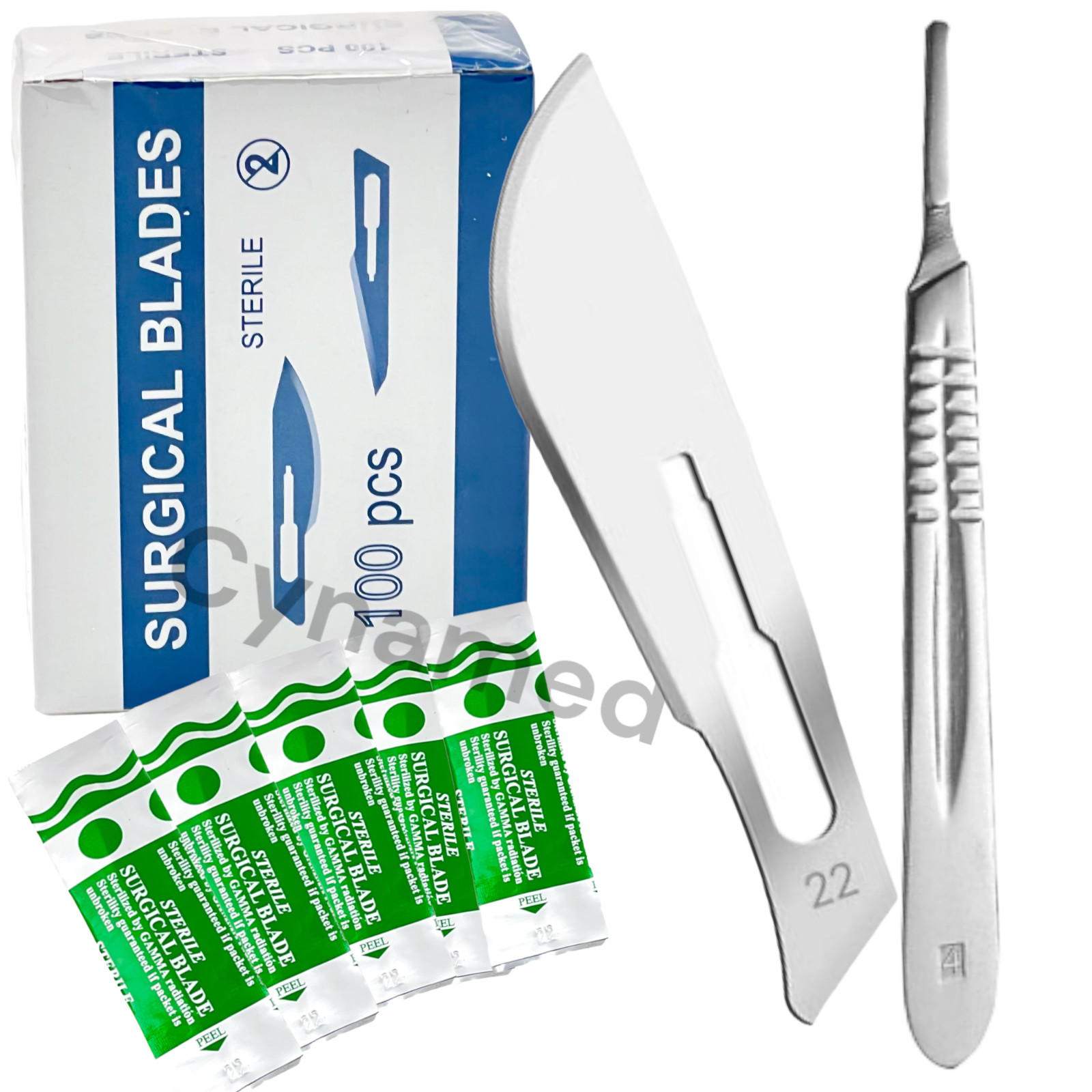 100 Sterile Surgical Blades with FREE Scalpel Knife Handle Medical Dental Tools