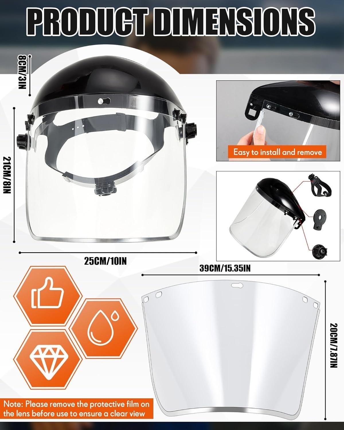 Safety Face Shield Mask with Waterproof Rubber Apron and Latex Gloves for