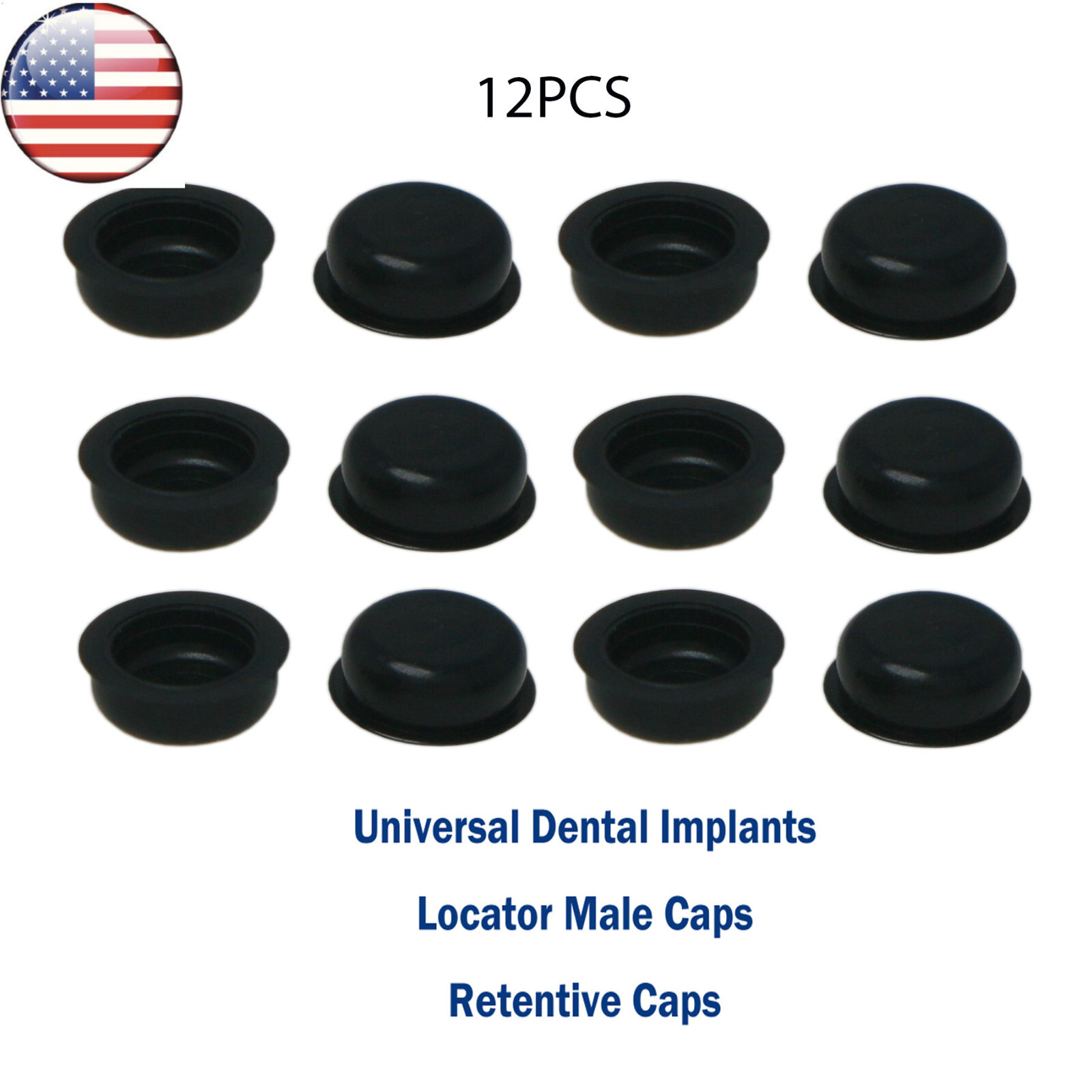 US Dental Overdenture Retention Black Caps Metal Housing fits Locator Abutments