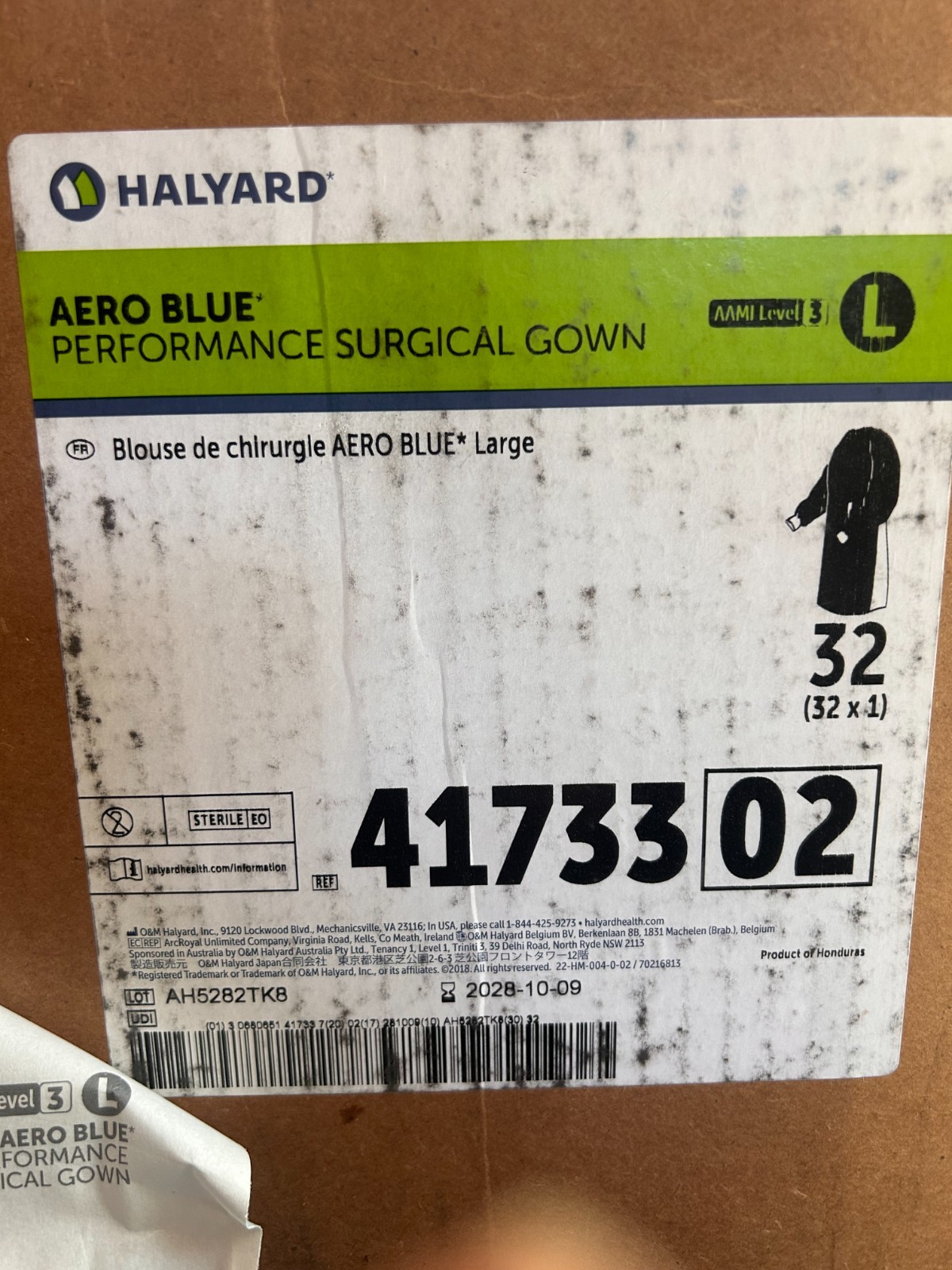 32 Halyard AAMI Level 3 Aero Blue Performance Surgical Gown Large 41733 (2028)