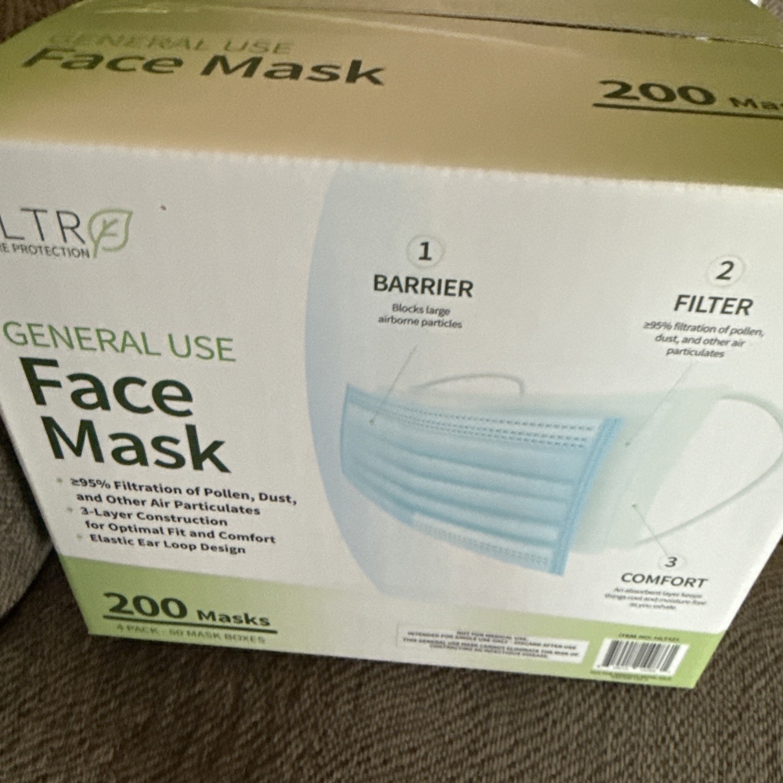 FLTR Pure Protection General Use Face mask 3 Layer/Ear Loop Design 200 Masks