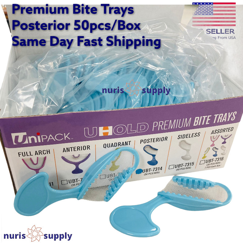 Posterior Premium 3-Way Disposable Dental Impression Bite Trays Blue 50pcs/Box