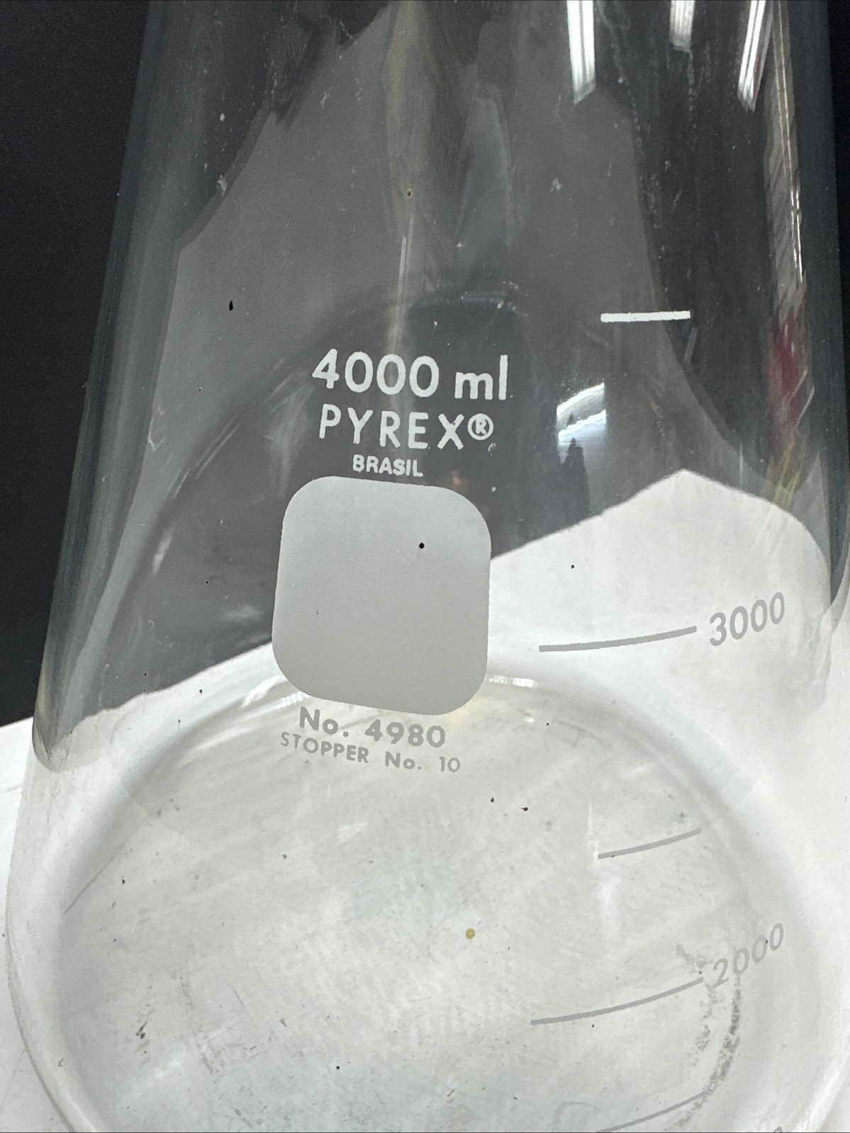 CORNING PYREX 4000mL 4L Glass Graduated Heavy Duty Rim Erlenmeyer Flask 4980-4L