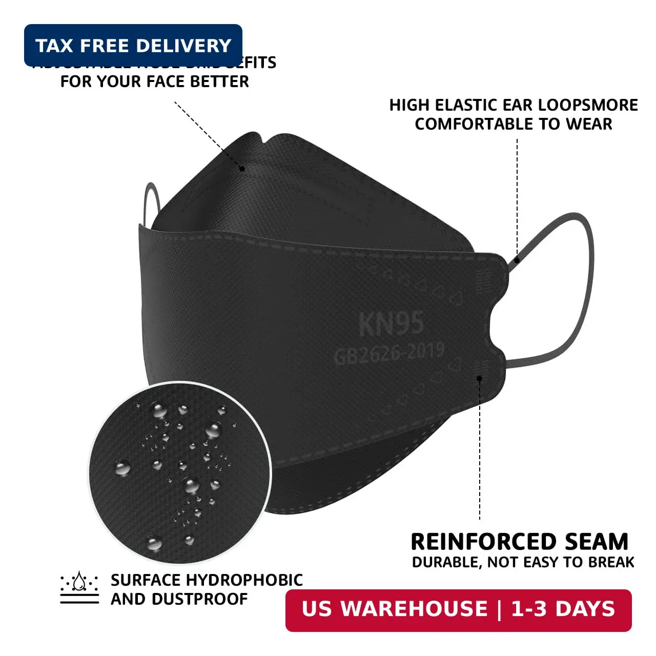LEVENIS KN95 Face Masks 50 Pack, Breathable Comfortable and Disposable KN95 Mask