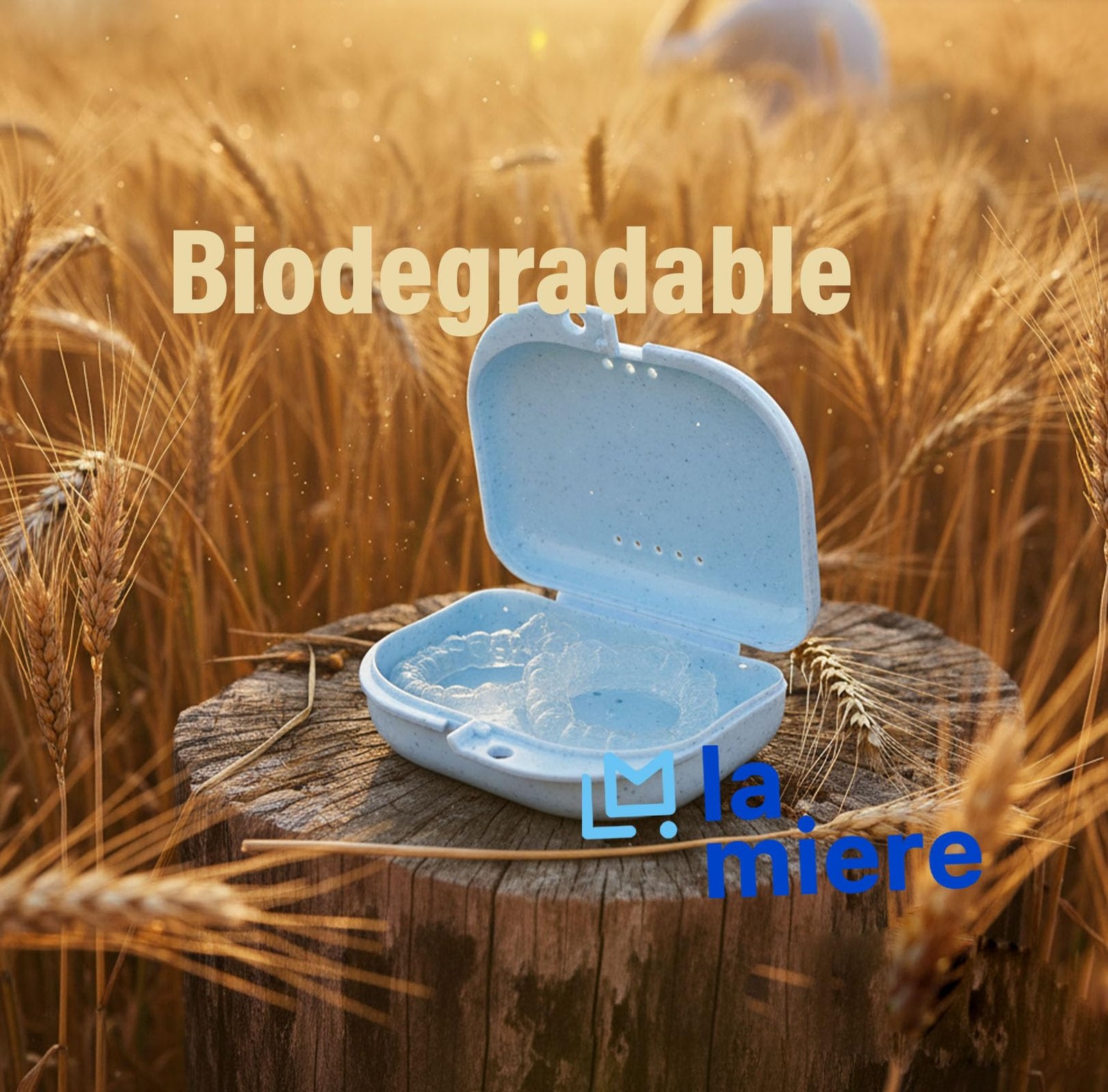 Retainer Case with Vent Holes, 1 Pcs Denture Case, Wheat Straw , Blueberry