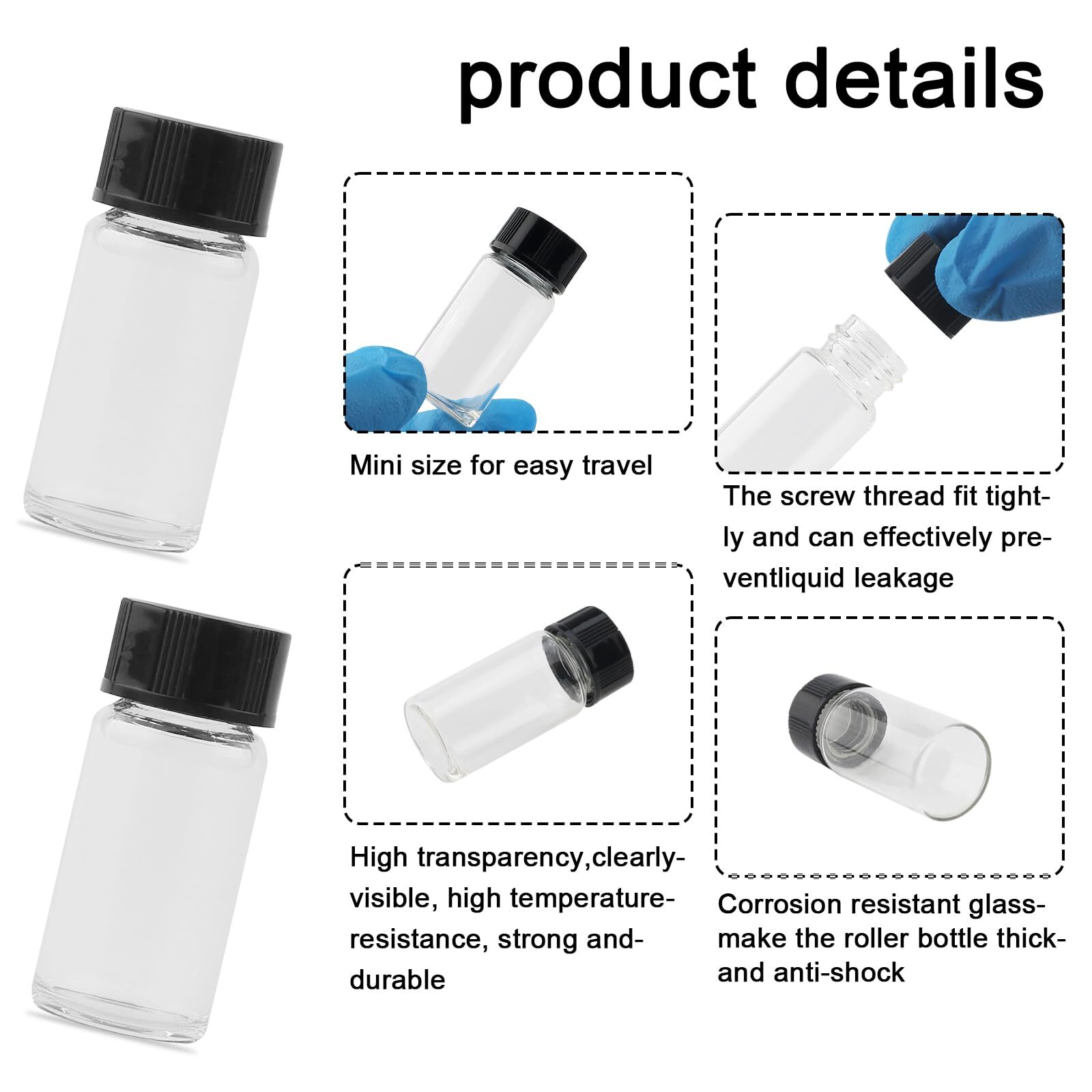 14pcs 5ml Mini Clear Glass Bottle Vials And Plastic Cap Small Essential Oil 1/6
