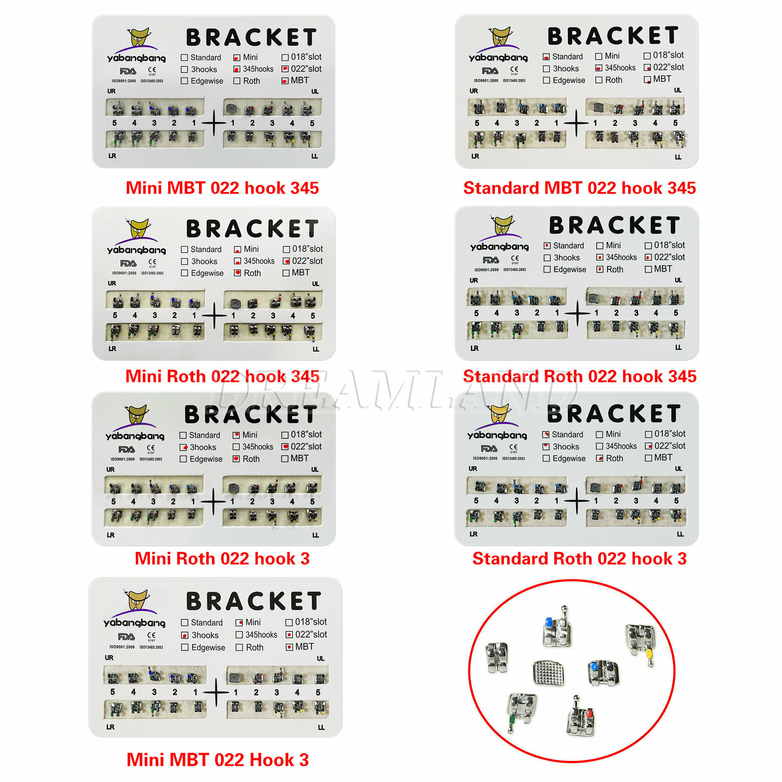 10Packs Metal Dental Ortho Bracket Braces MINI MBT Roth .022Slot 3-4-5 / 3 Hooks