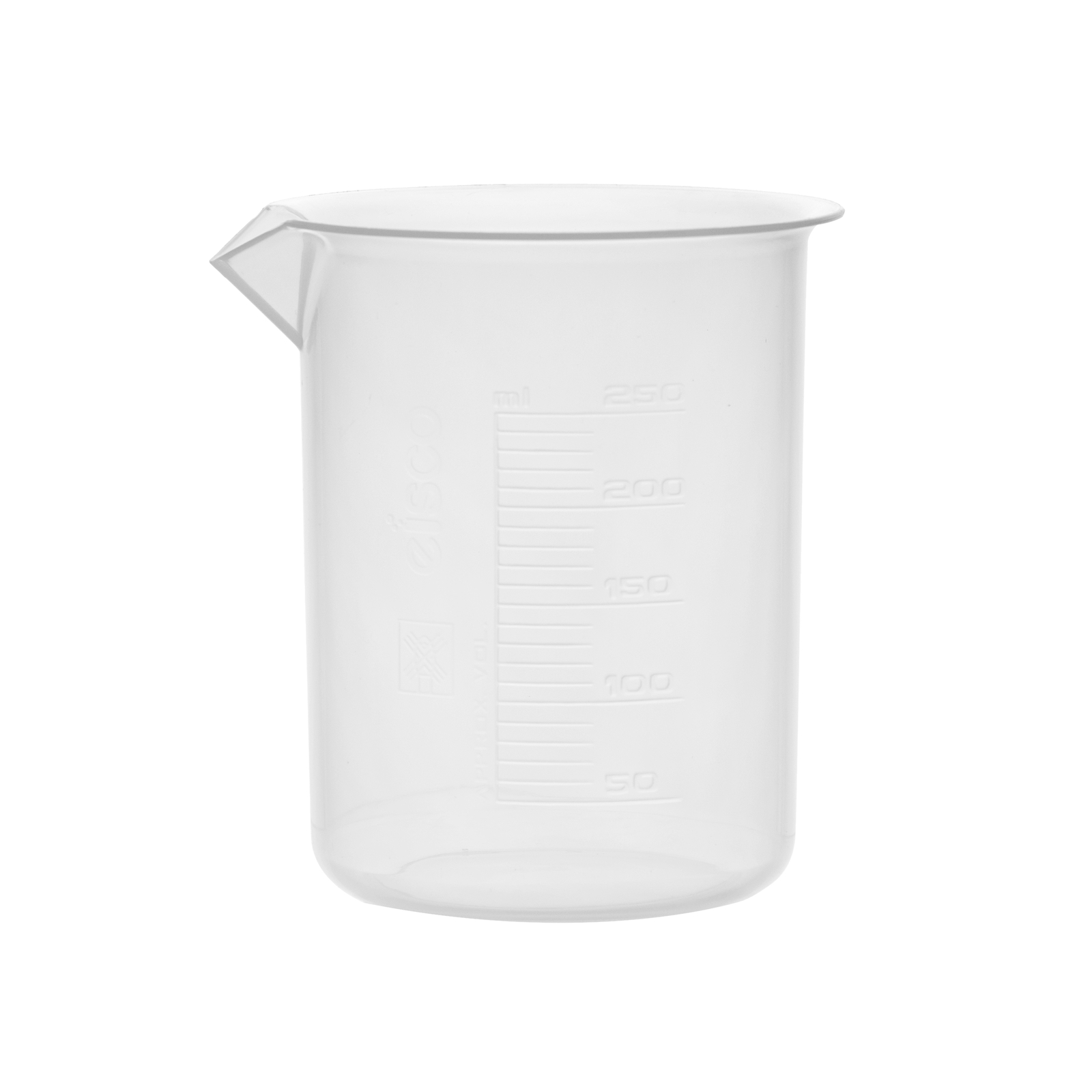 Eisco Labs 250ml Polypropylene Plastic Beakers, Raised Graduations – 12 Pack
