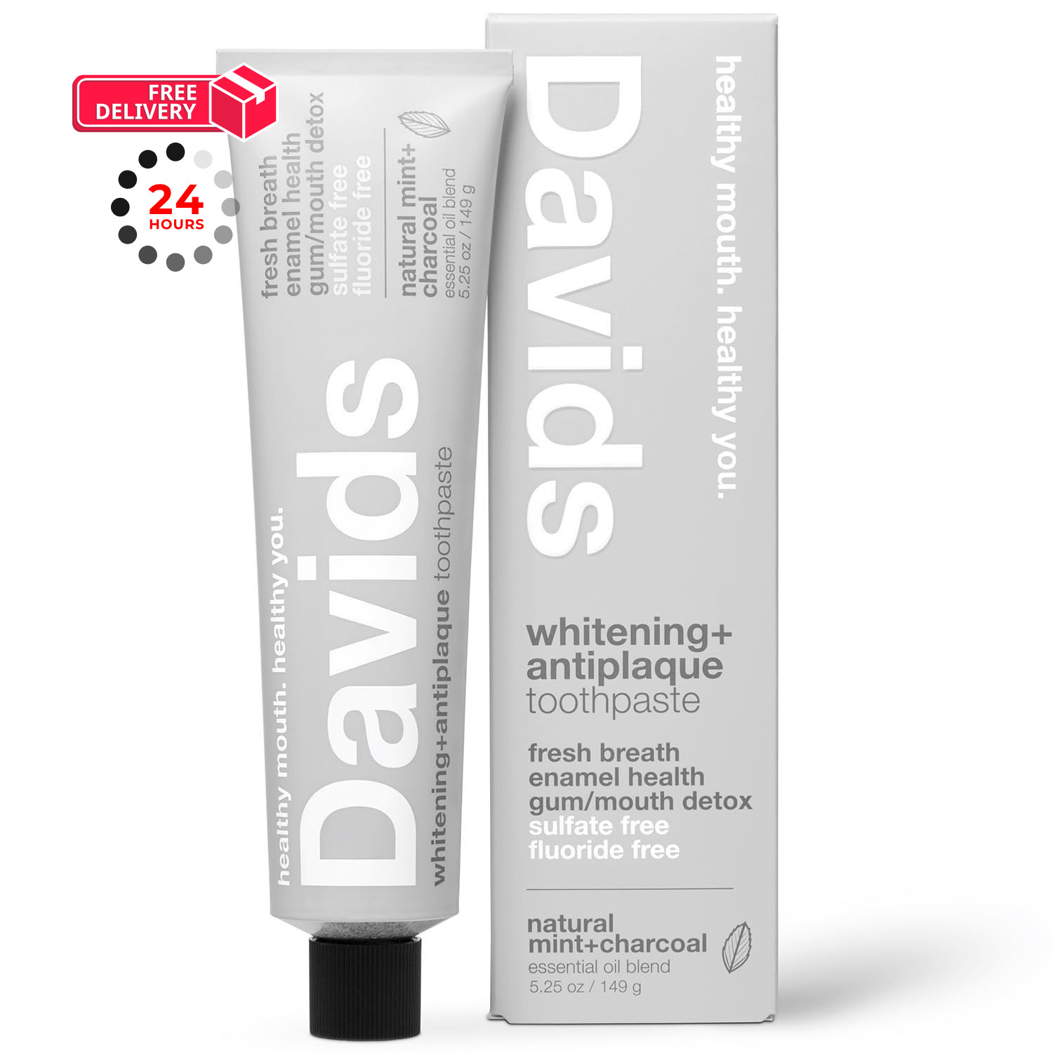 Davids Charcoal Toothpaste for Enhanced Teeth 5.25 Ounce (Pack of 1), Gray