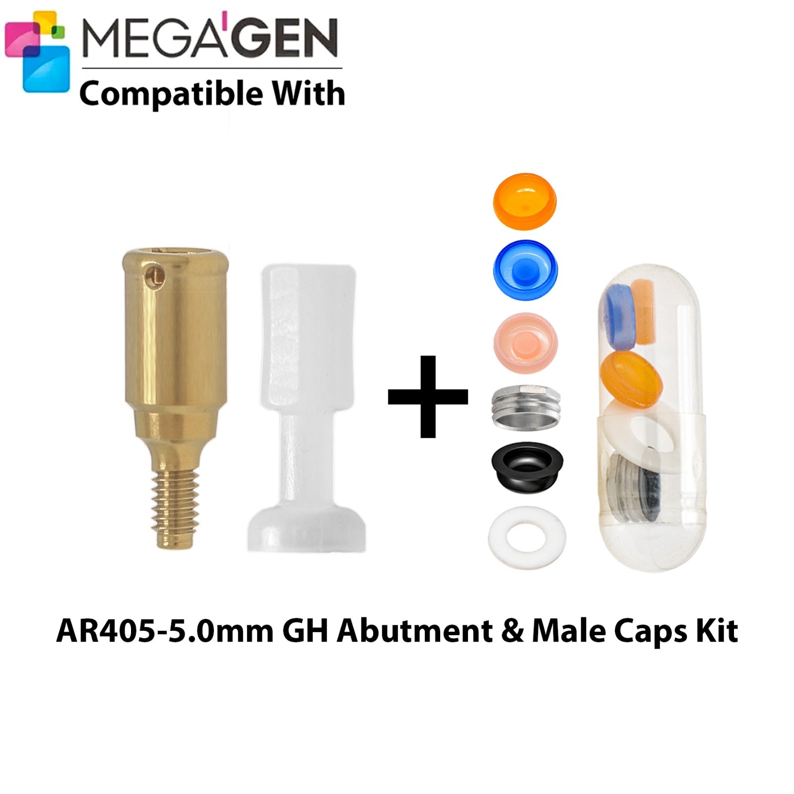 Dental Locator Abutment & Male Cap Compatible MegaGen AnyRidge AR Implant System