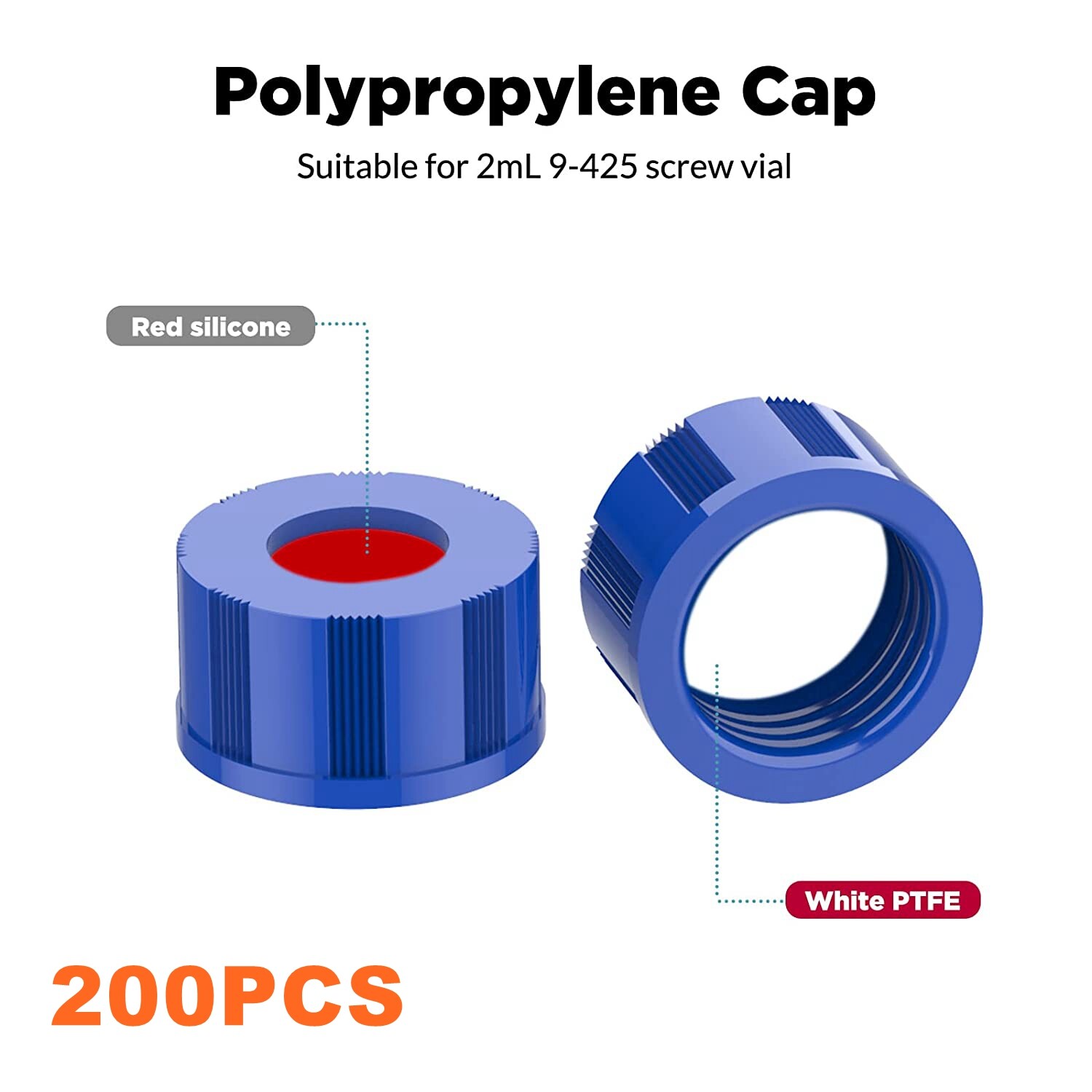 6000xAutosample Vial Cap,9-425 HPLC 2ml Vial Screw Thread Blue caps,9mm