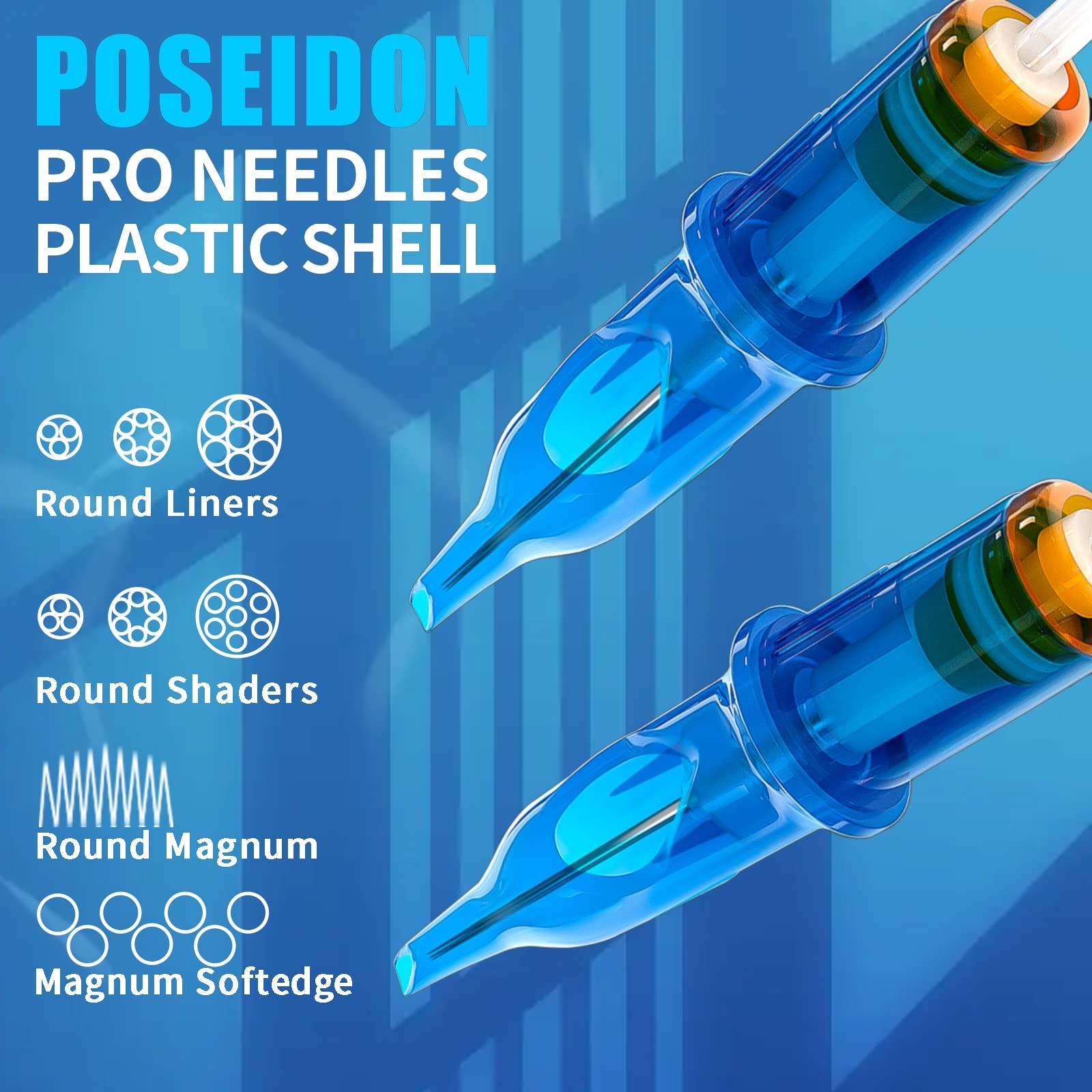 POSEIDON V3 Tattoo Cartridge Needles 30PCS Mixed Size 30MIX-12RL, Sea blue