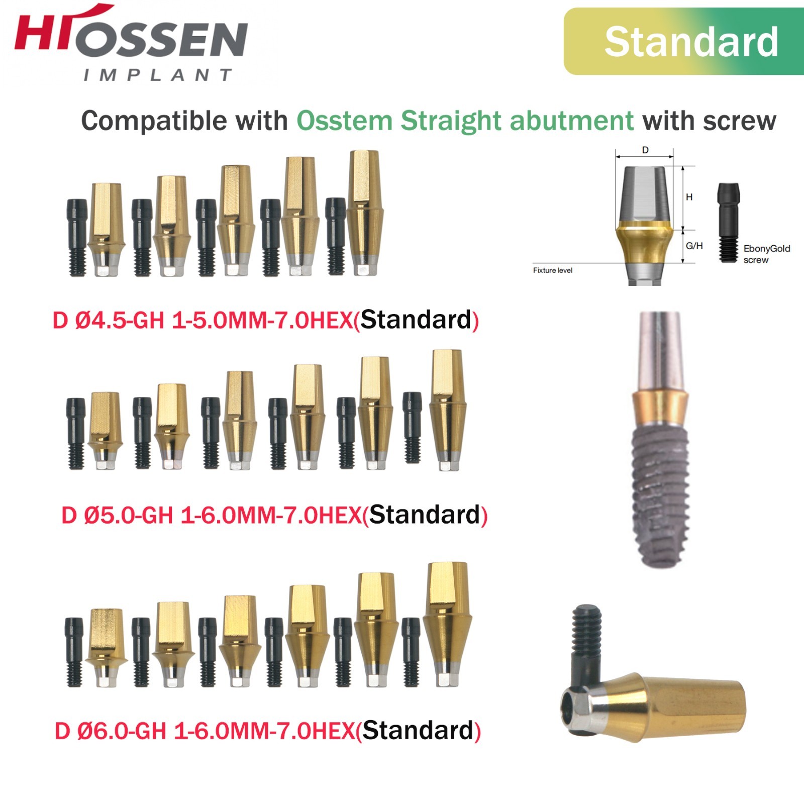US Titanium Straight Transfer Hex Abutment Fit Hiossen ET/Osstem TS Mini/Regular