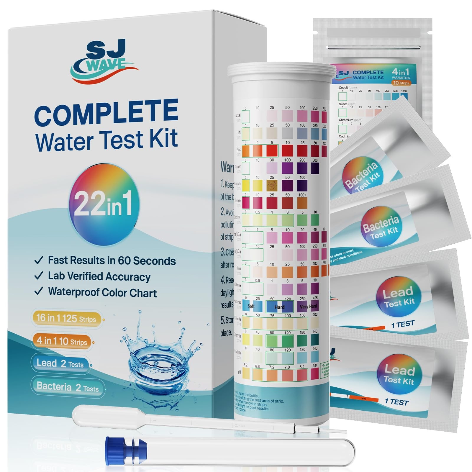 SJ WAVE 22 in 1 Water Test Kits – 125 Strips Drinking Kit, Home…
