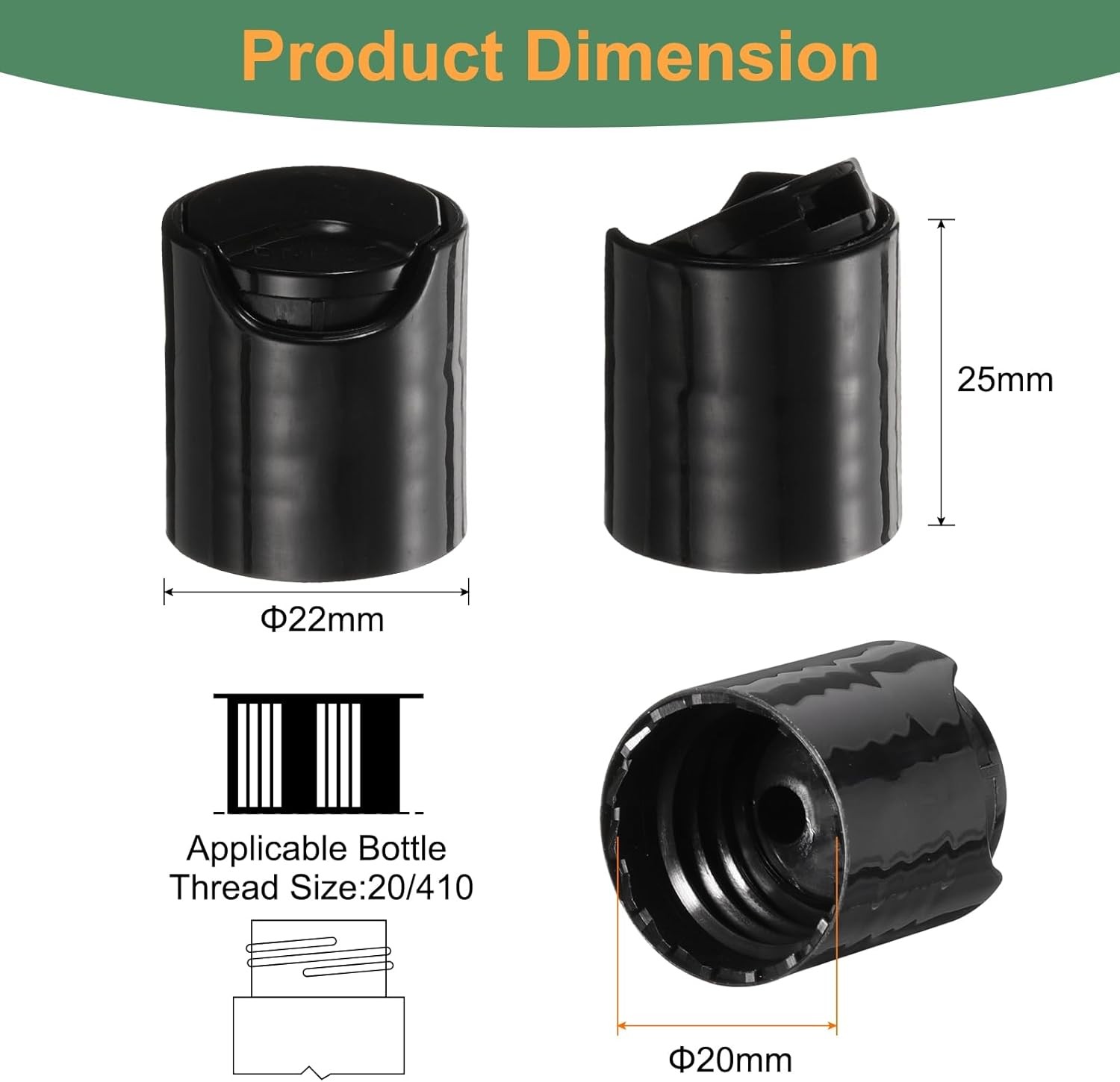 uxcell 30pcs PP Plastic Disc Top Caps, 20/410 Replacement Press 20/410, Black