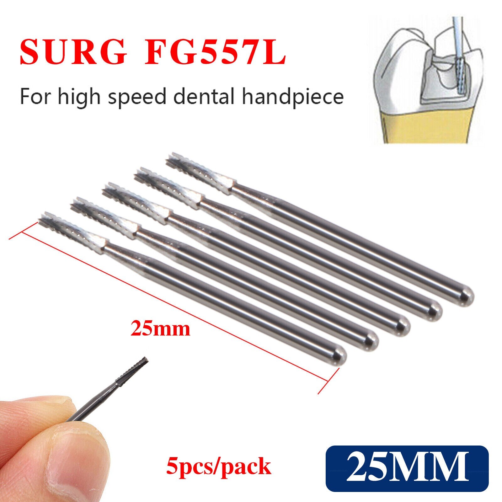 3 packs Dental Long Surgical Burs FG #557L 25mm Shank Tungsten Carbide USA