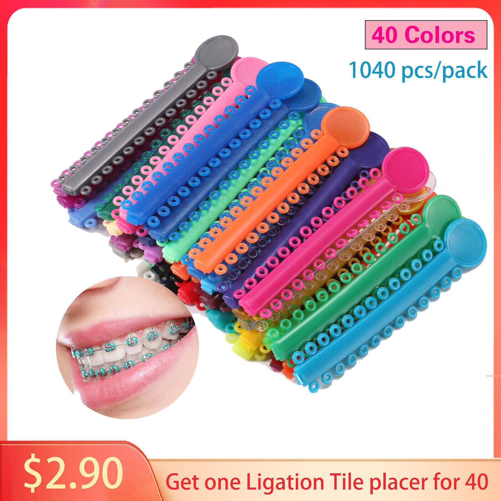 1040Pcs/Bag Dental Ortho Brace Elastic Rubber Bands Ligatures Tie 40 Colors po