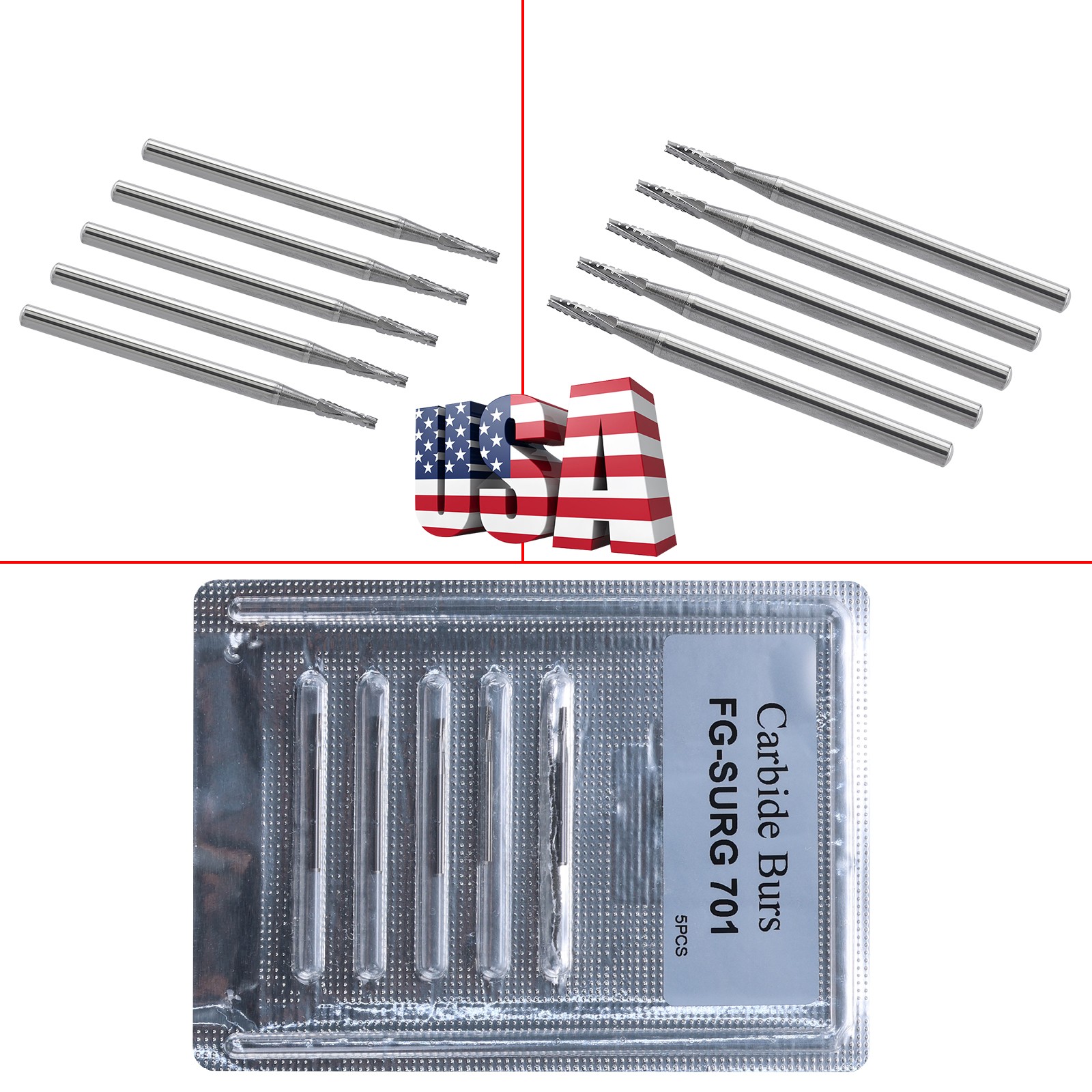 5pcs FGXL-701L Dental Surgical Carbide Burs 25mm Tapered Fissure Cross Cut