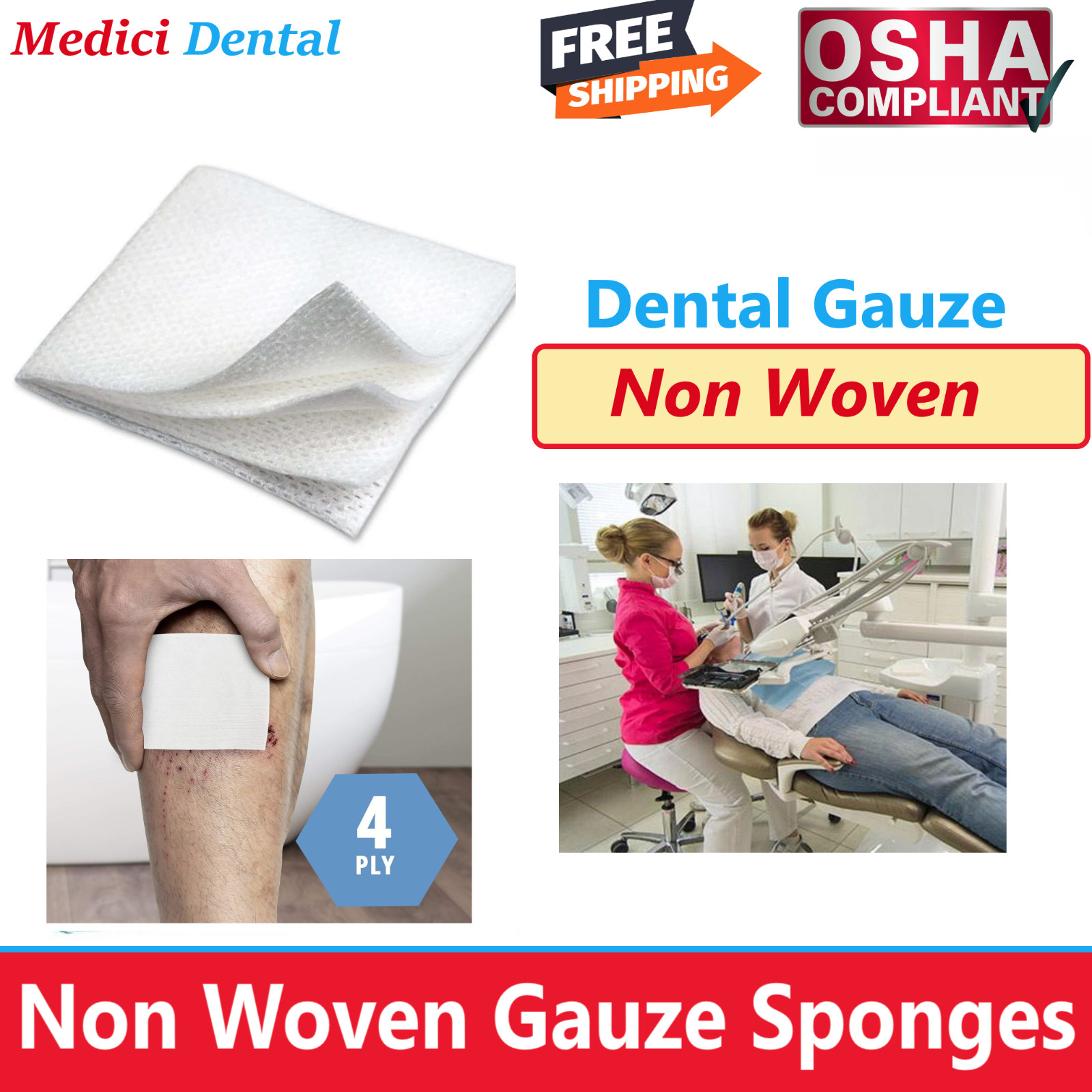 2×2 Non Woven Gauze Sponges 4-Ply, Non-Sterile Cotton Dental Medical (800 Pack)