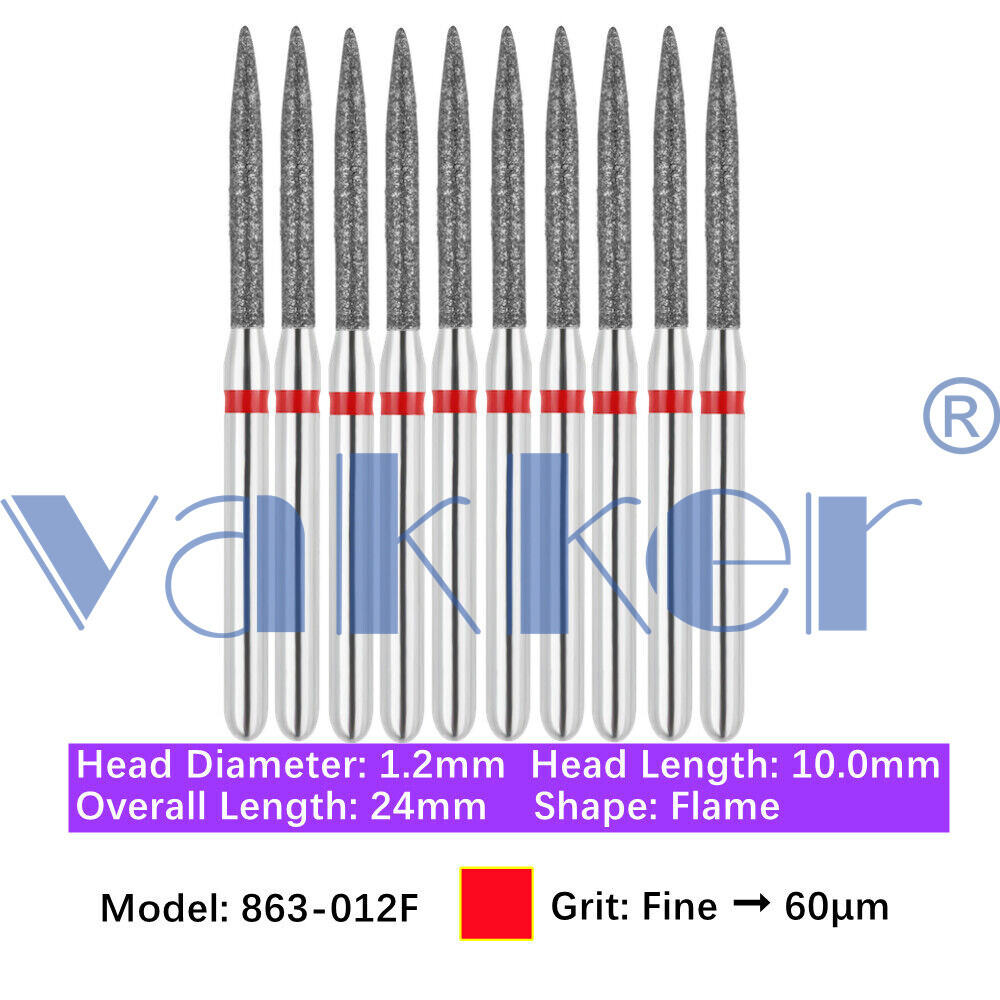 10pc/pk Diamond Burs FG Flame Super Fine Medium Coarse Grit High Speed 862 863