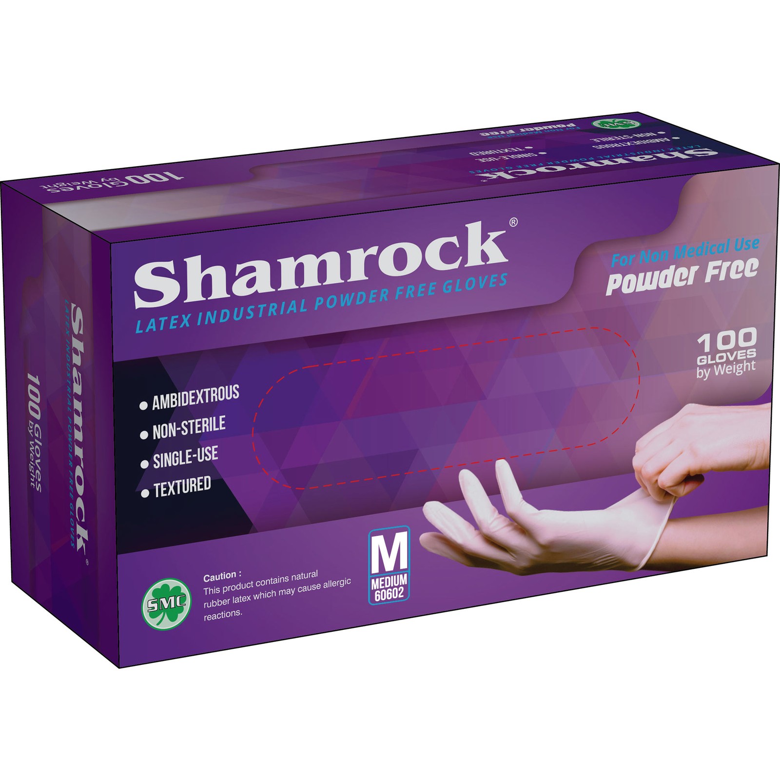 Shamrock Latex Industrial Gloves, Powder Free, Textured, Size M